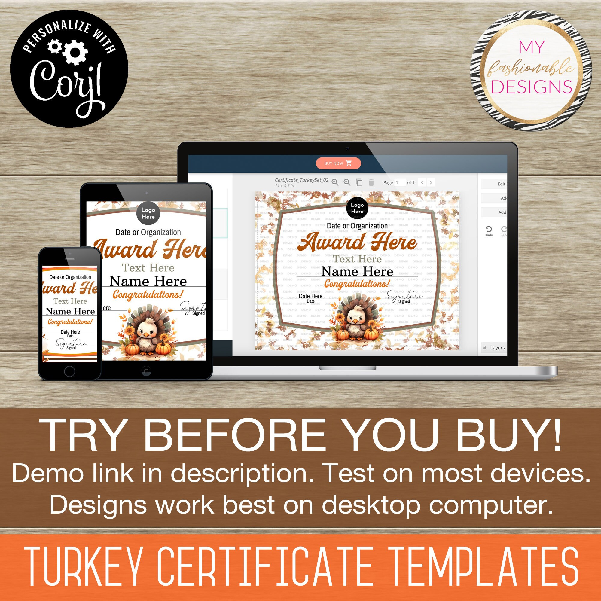 Turkey Certificate Template Set - 5 Design Templates! 8.5X11 with Turkey Trot Certificate Template