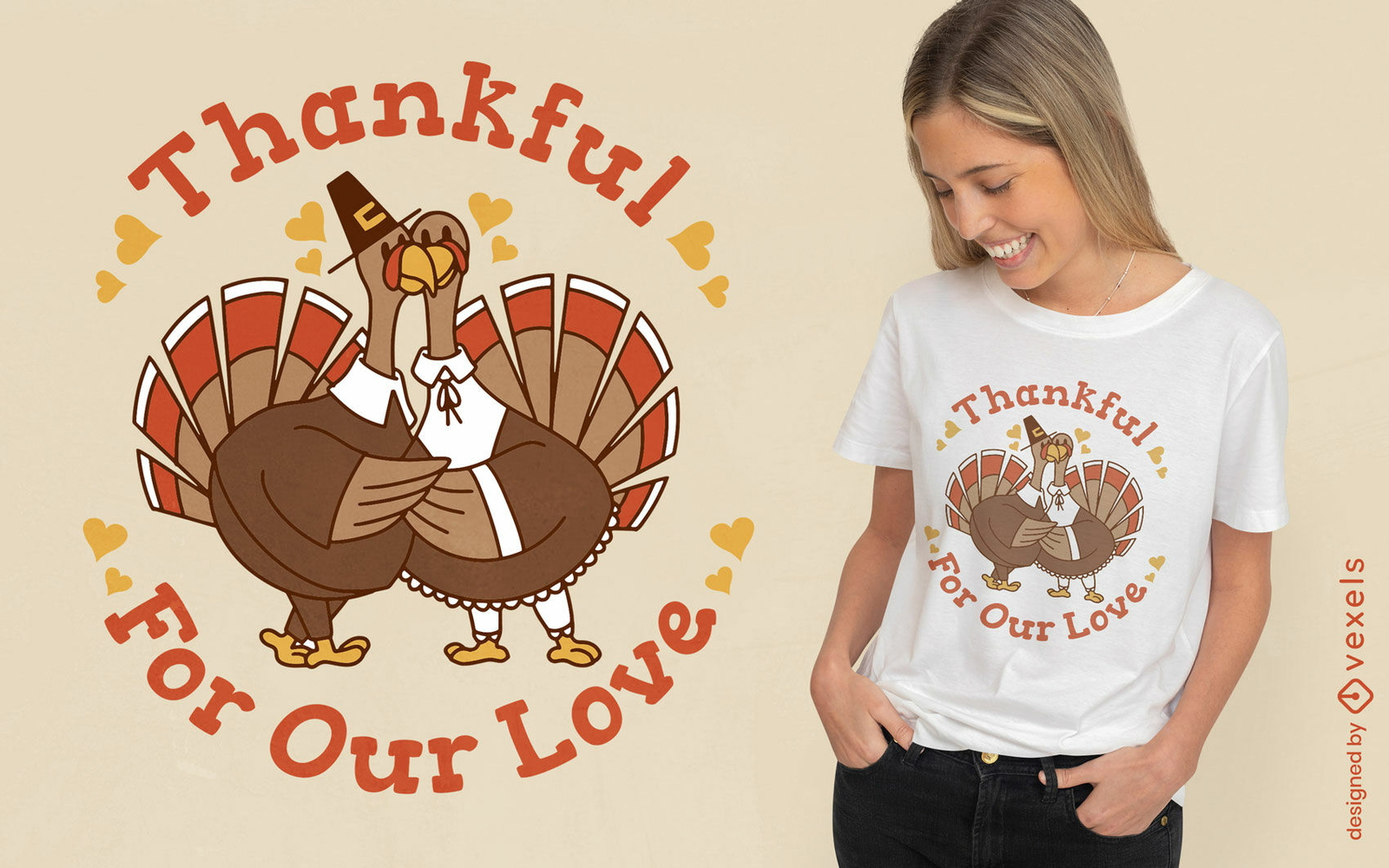 Turkey Couple Thanksgiving Day T-Shirt Design Vector Download for Turkey Shirt Template