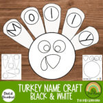 Turkey Name Craft Black And White Version, Fall Activity For Kids Within Turkey Name Template