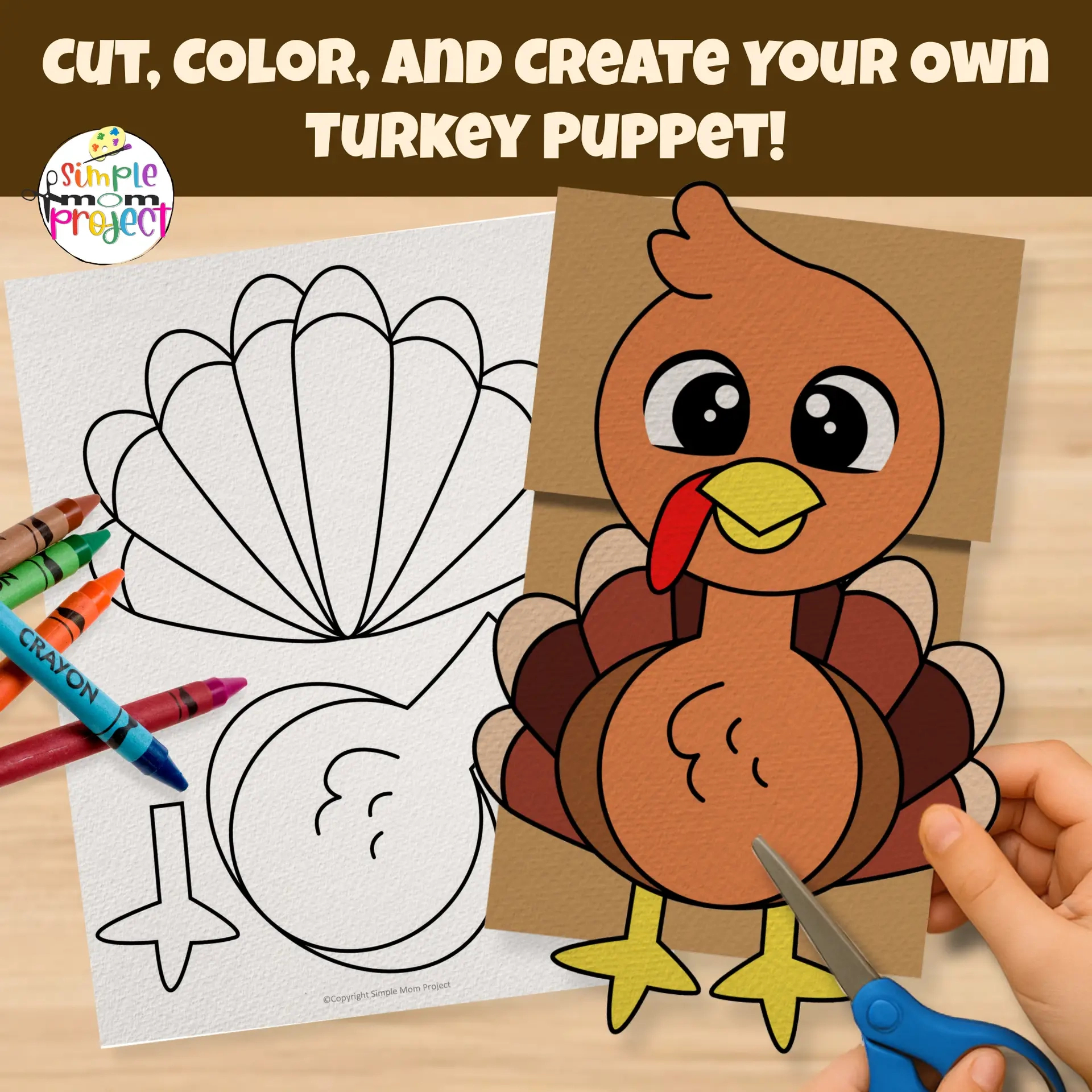 Turkey Paper Bag Puppet – Printable Craft Template For Kids in Turkey Puppet Template