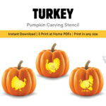 Turkey Pumpkin Stencil: Easy Printable Halloween Carving Template For Pumpkin Carving Template Turkey