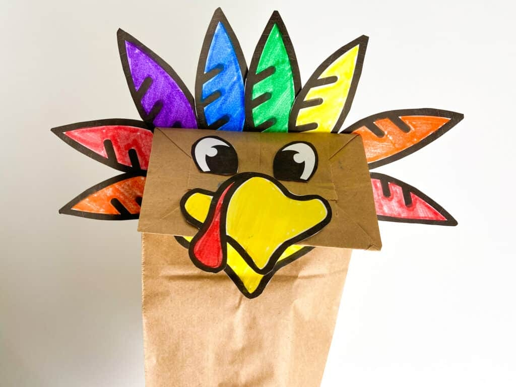 Turkey Puppet Kids Craft With Free Printable - Raising Veggie Lovers pertaining to Free Turkey Paper Bag Puppet Template