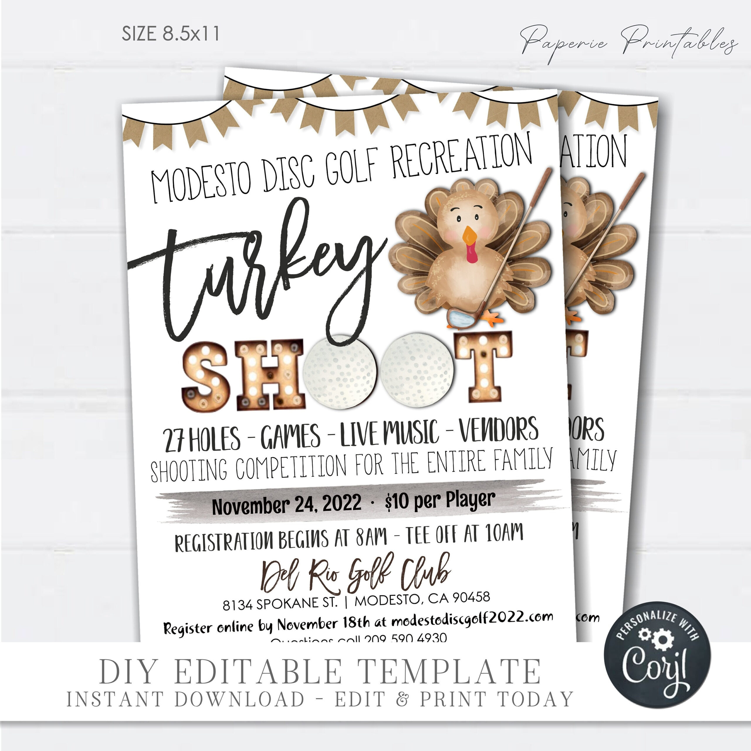 Turkey Shoot Golf Flyer: Thanksgiving Fundraiser (Diy Editable within Turkey Shoot Flyer Template