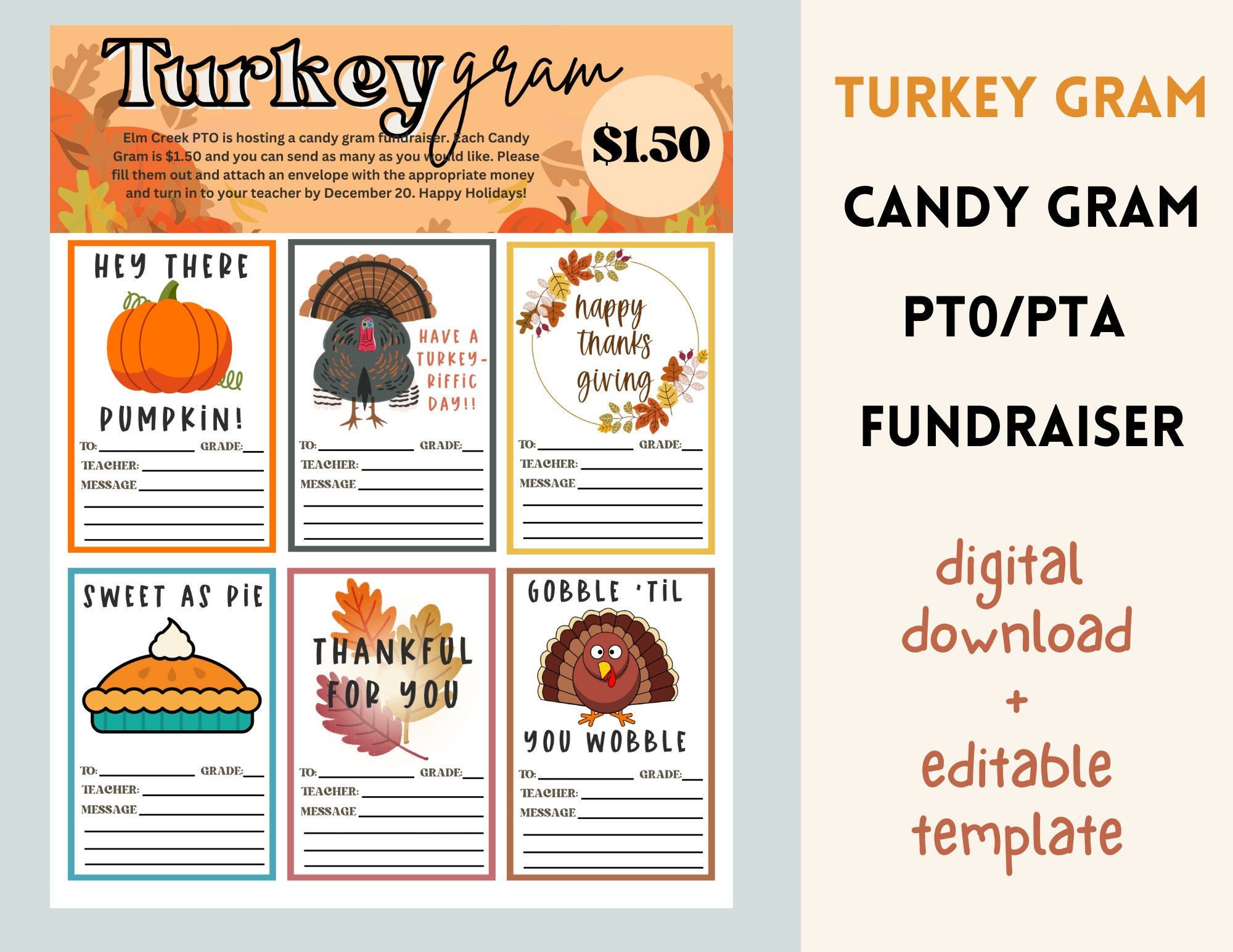 Turkey Thanksgiving Gram Candy Gram Fundraiser For Pto/Pta School regarding Turkey Gram Template