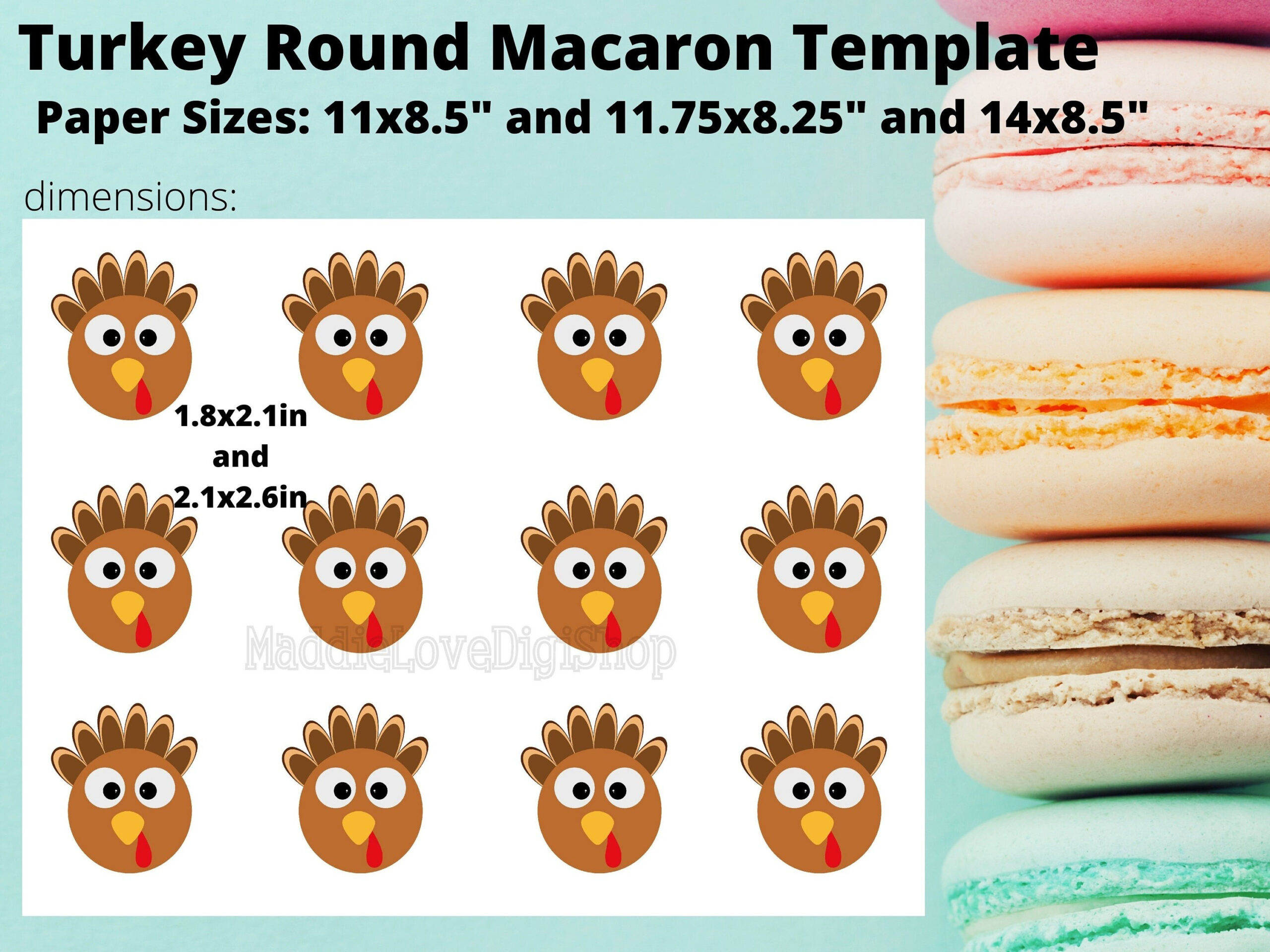 Turkey Thanksgiving Round Macaron Template - Etsy inside Turkey Macaron Template