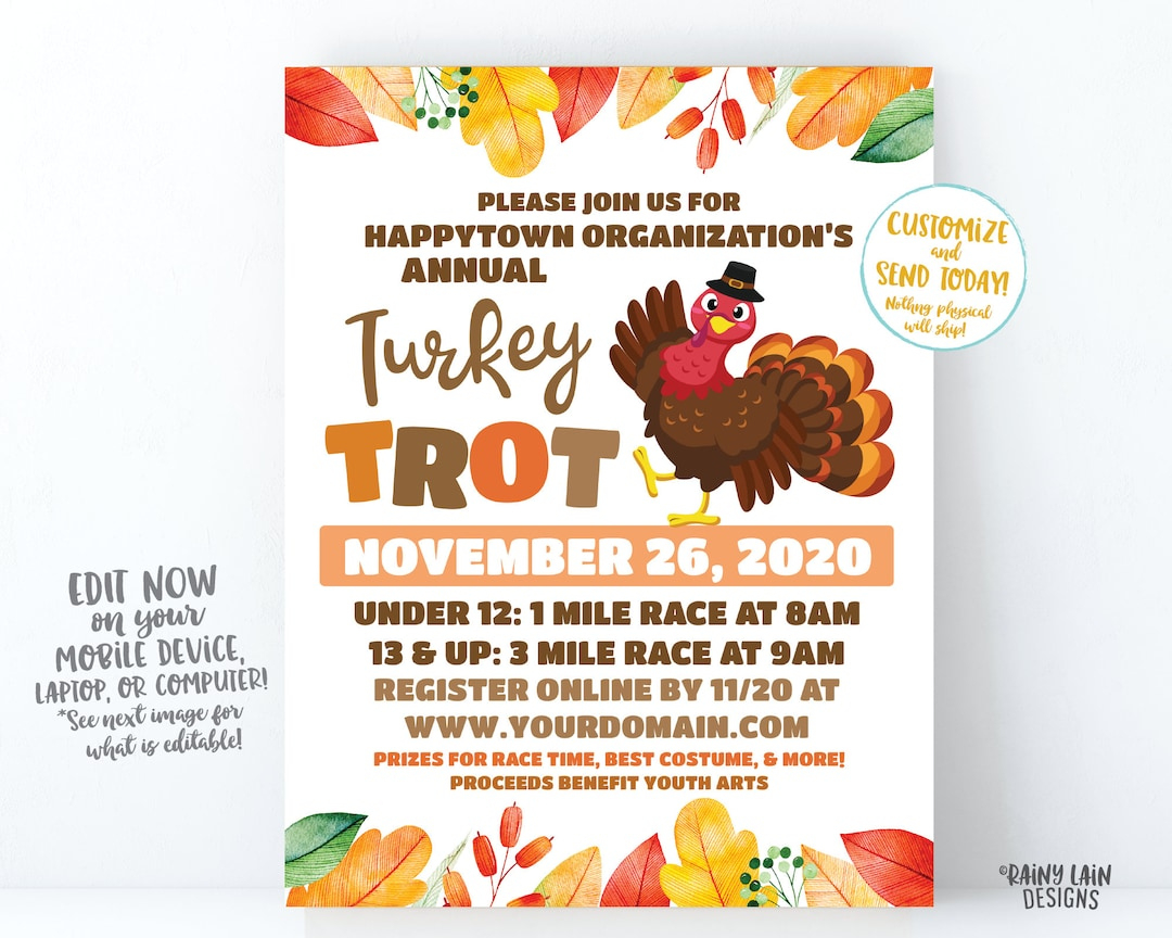 Turkey Trot Flyer, Thanksgiving Fundraiser Flyer, Turkey throughout Turkey Trot Flyer Template