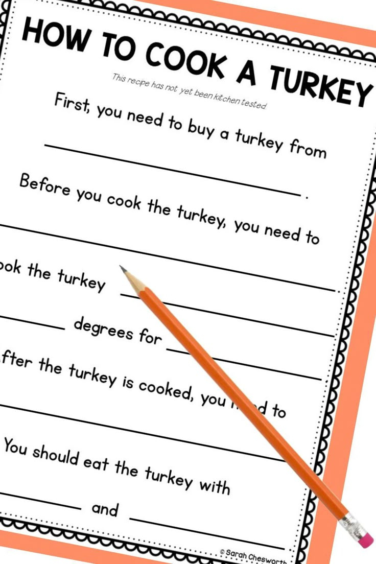 Turkey Writing Activity For Kids throughout How to Cook a Turkey Template For Preschoolers