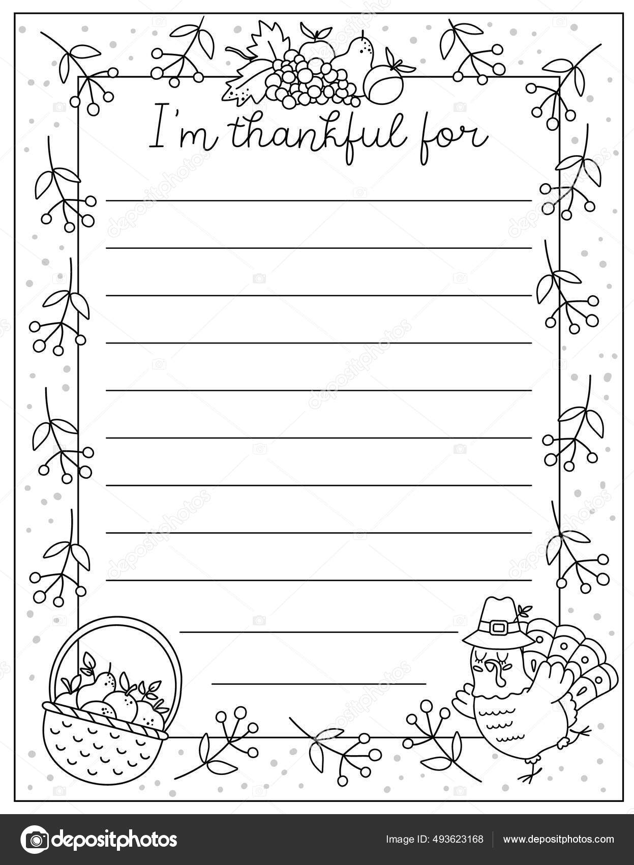 Vector Black White Thanksgiving Card Thankful Line Vertical Letter within Turkey Letter Template