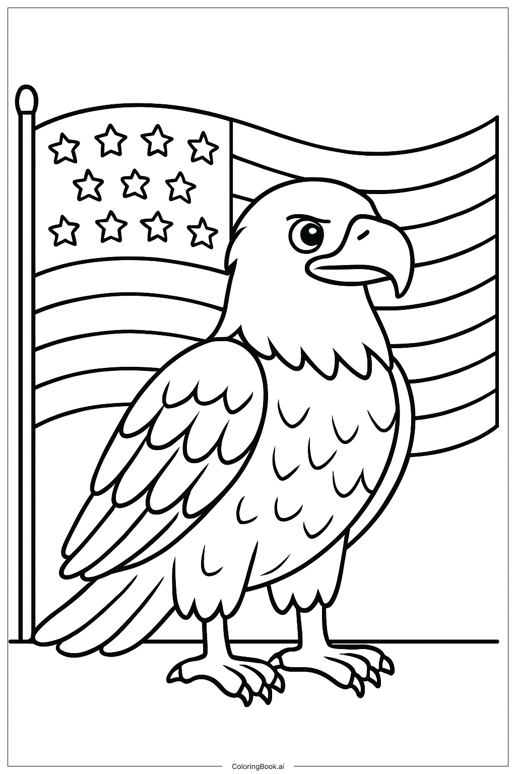 Veterans Day Bald Eagle With Flag Coloring Page (Free Pdf&amp;amp;Png for Veteran Eagle Feather Template