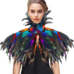 Vzqi Handmade Natural Feather Cape – Adjustable Satin Ribbon Regarding Cape Feather Template