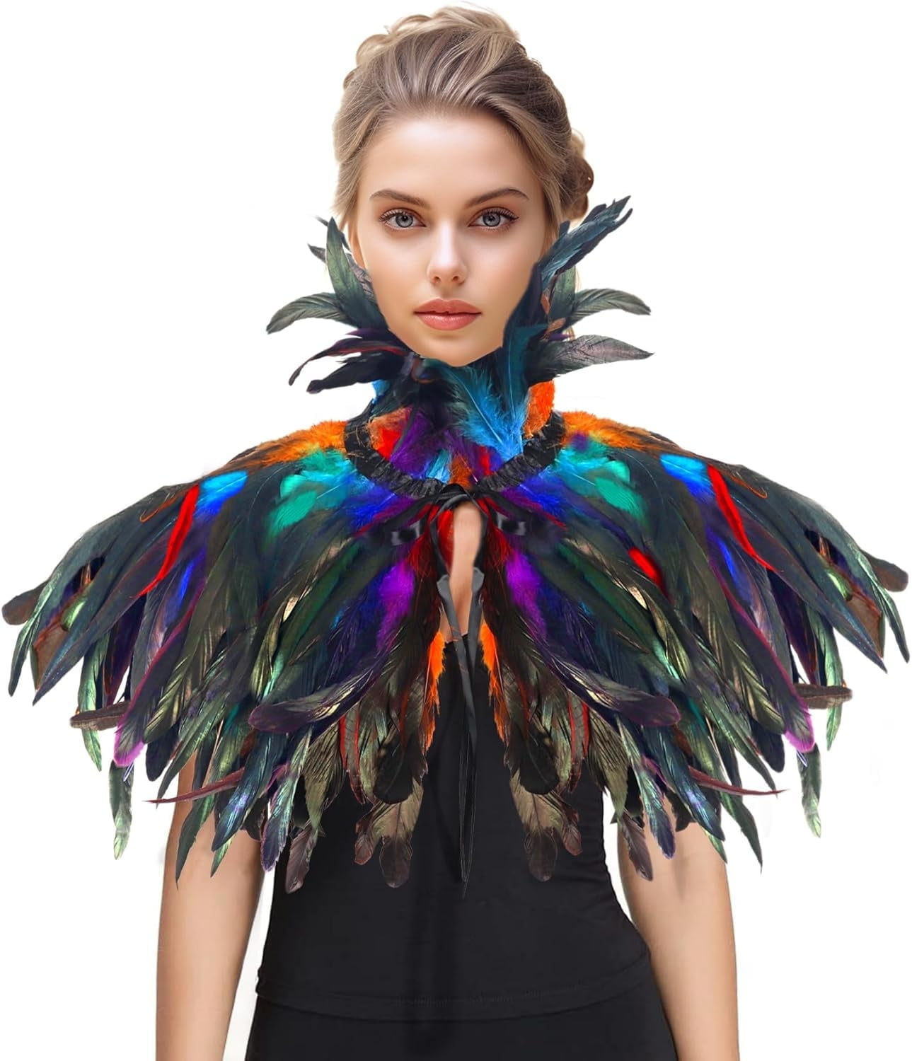 Vzqi Handmade Natural Feather Cape – Adjustable Satin Ribbon regarding Cape Feather Template