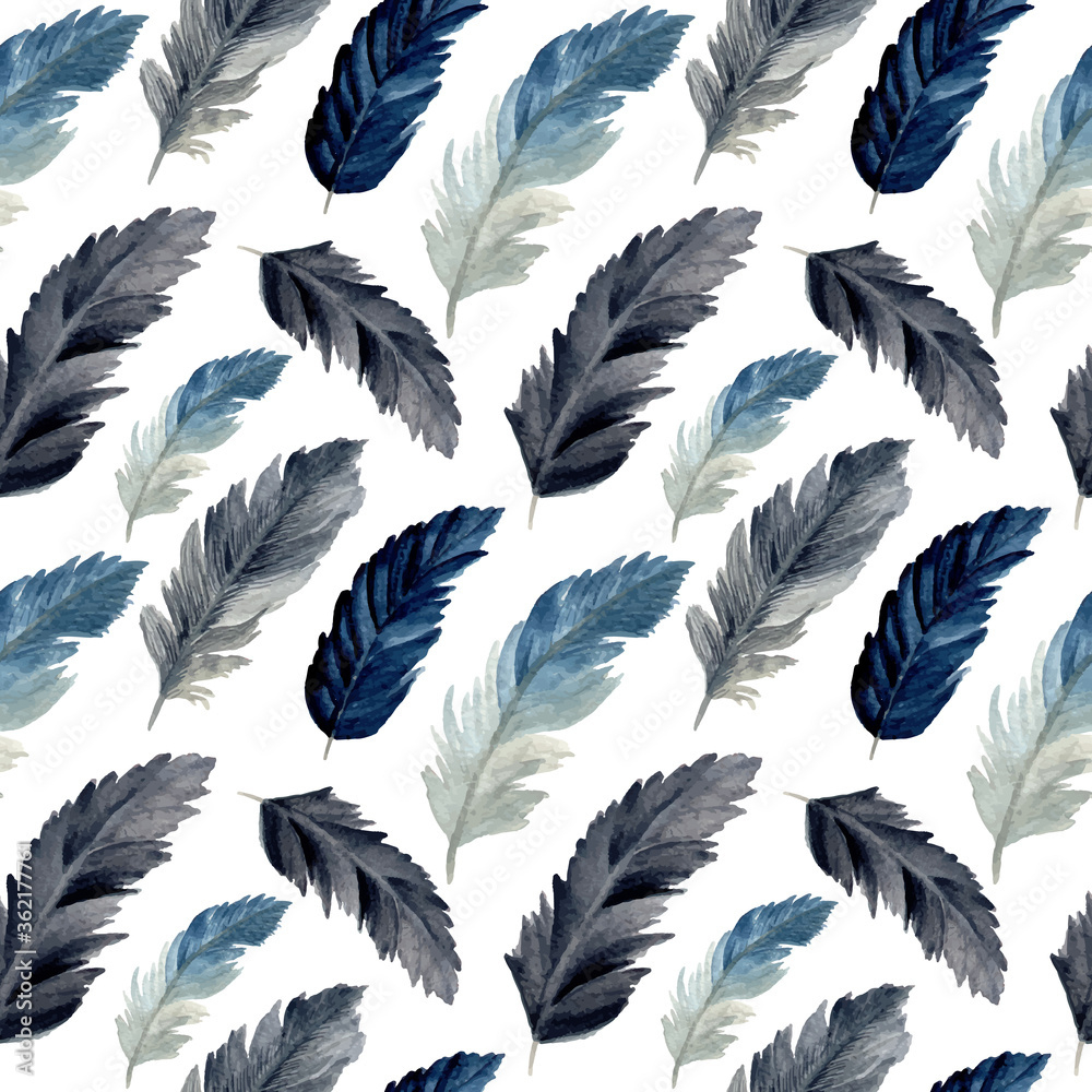 Watercolor Feather Seamless Pattern. Feather Pattern For for Fabric Feather Template