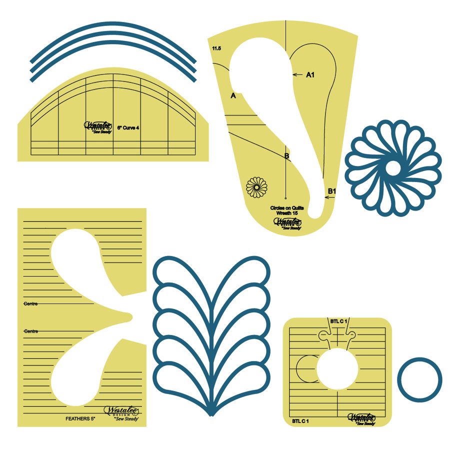 Westalee Design Meadow Dance Feather Focus Template Set – Sale with regard to How Do Sew A Feather Ruler Template