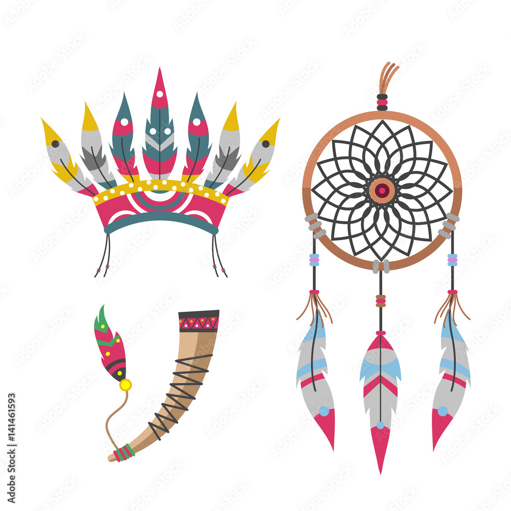 Wild West American Indian Feather Headdress Designed Element with Native American Feather Template
