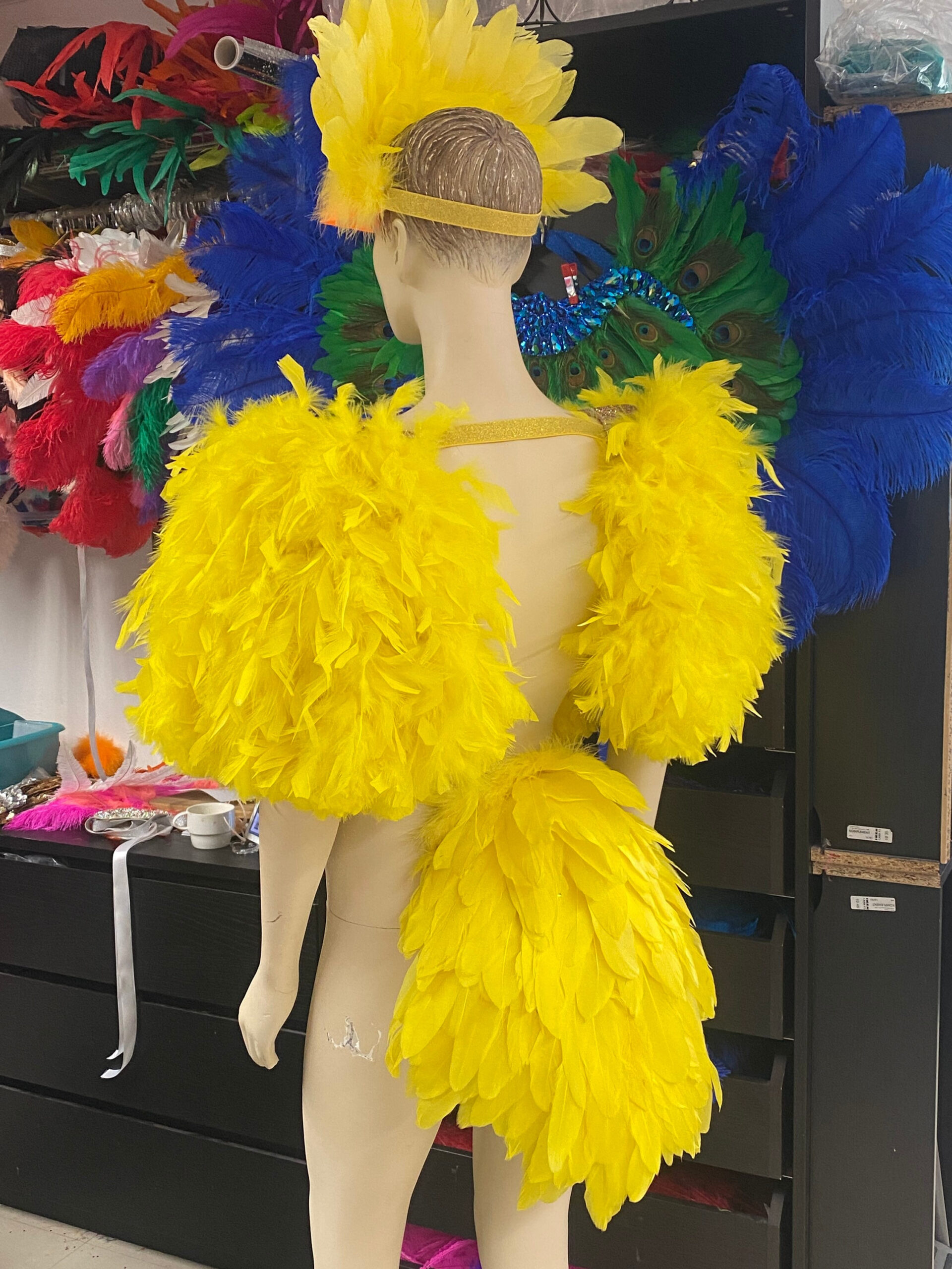 Yellow Bird Feather Costume Epaulets Headdress And Tail Feather inside Costume Feather Template