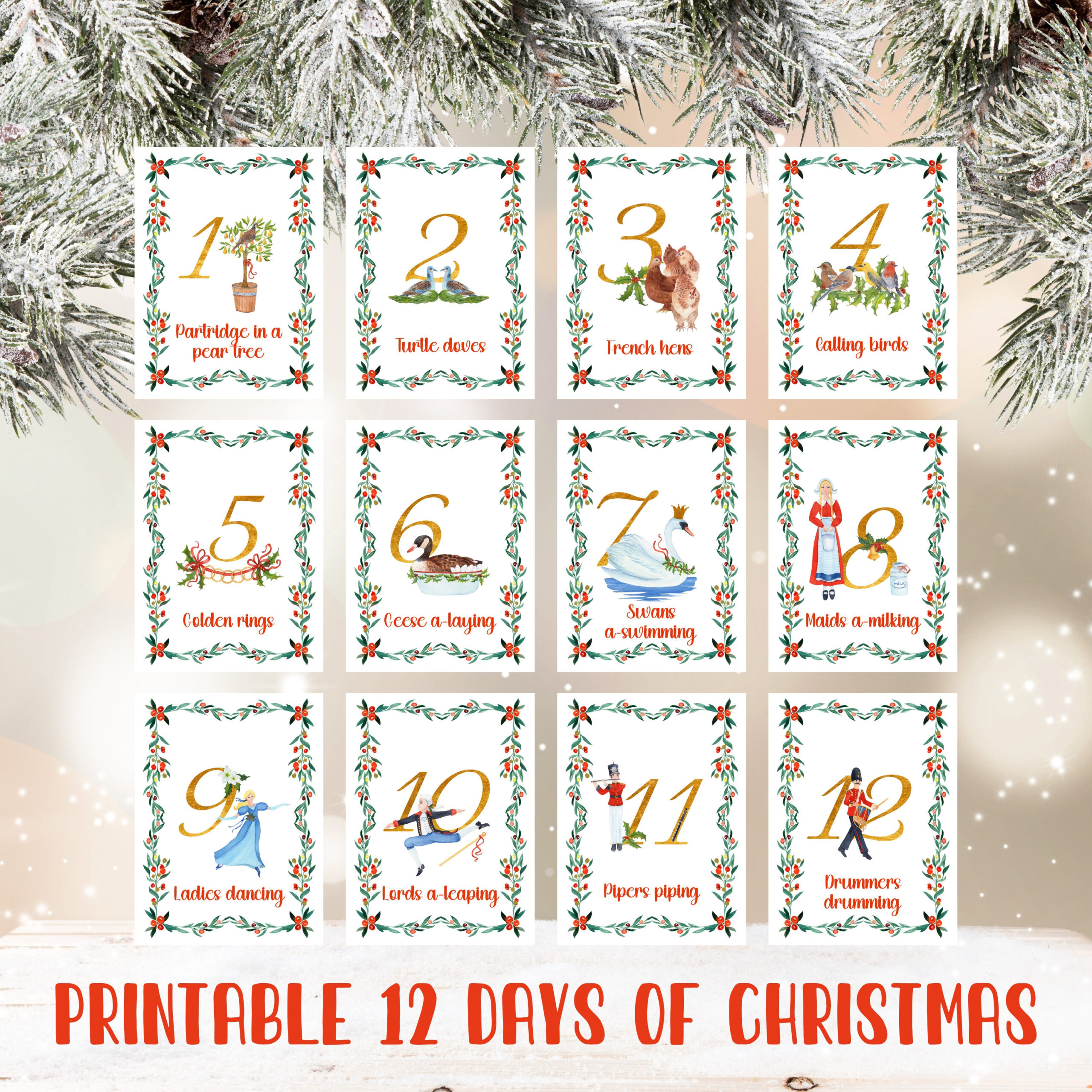 12 Days Of Christmas Cards, Twelve Days Of Christmas Tags, 12 Days with 12 Days of Christmas Printable Template