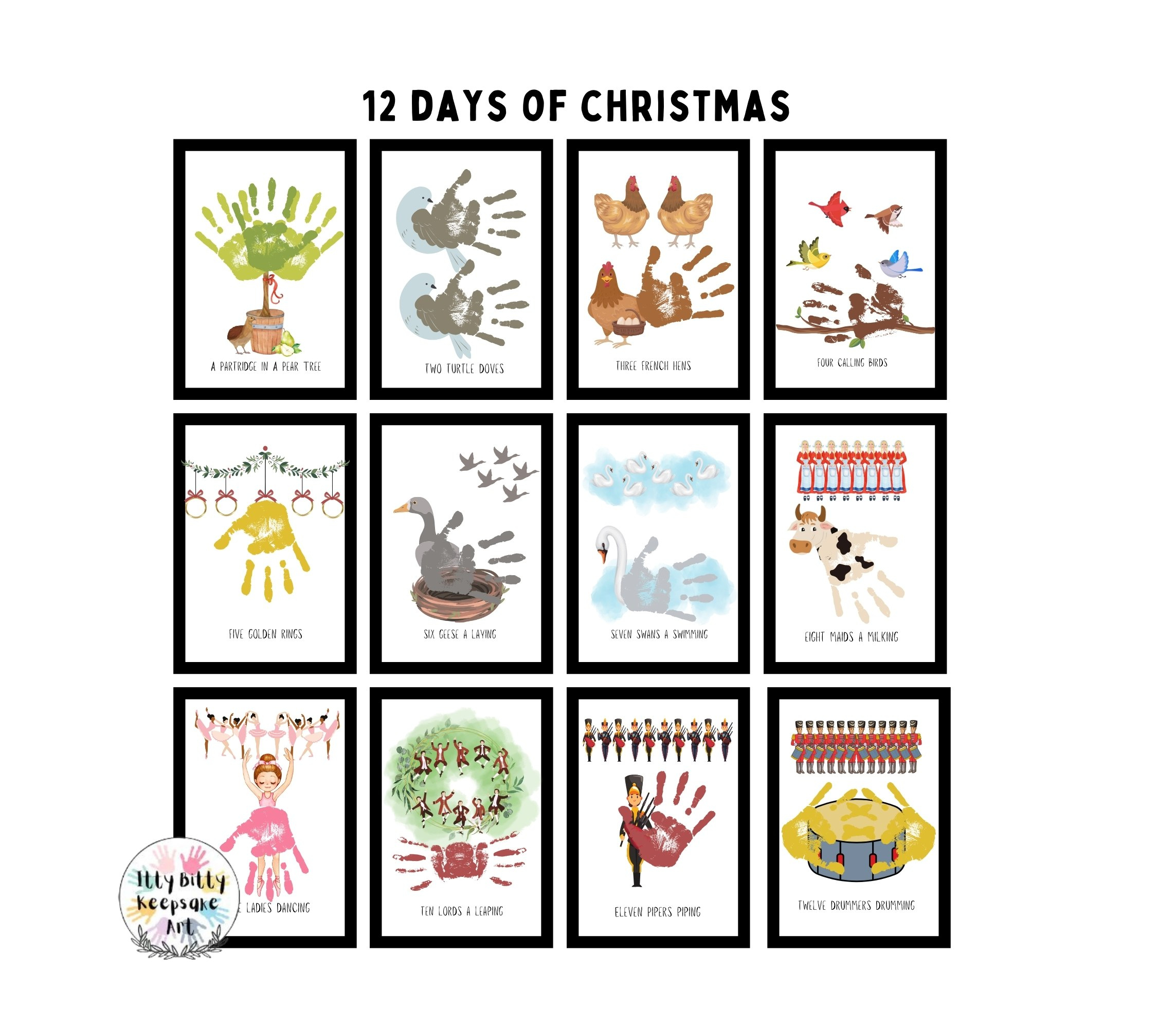 12 Days Of Christmas Handprint Craft Art Printable Template in 12 Days of Christmas Template