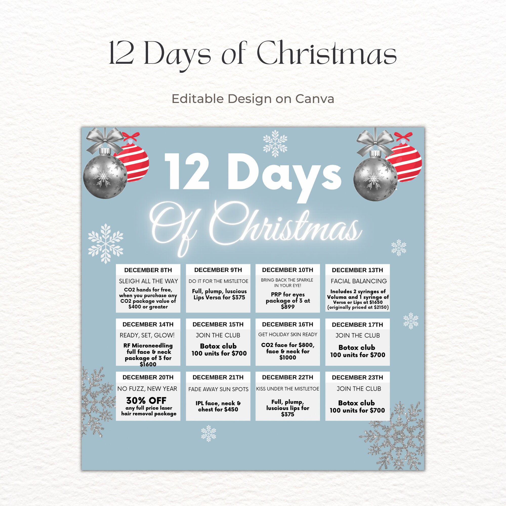 12 Days Of Christmas Med Spa Promotions | Editable Template - Etsy Uk throughout 12 Days Of Christmas Sale Template