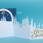 3D Fold Christmas Card Svg Template, Accordion 3D Pop Up Christmas Card,  Classic Christmas Design, Merry Christmas Card Cut Files For Cricut In 4 Fold Christmas Card Template