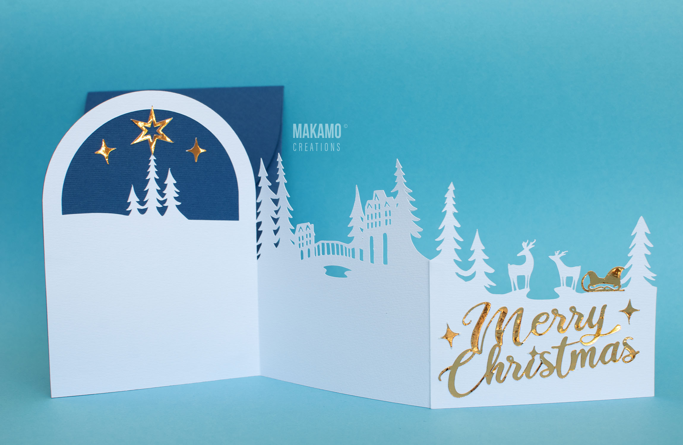 3D Fold Christmas Card Svg Template, Accordion 3D Pop Up Christmas Card, Classic Christmas Design, Merry Christmas Card Cut Files For Cricut in 4 Fold Christmas Card Template