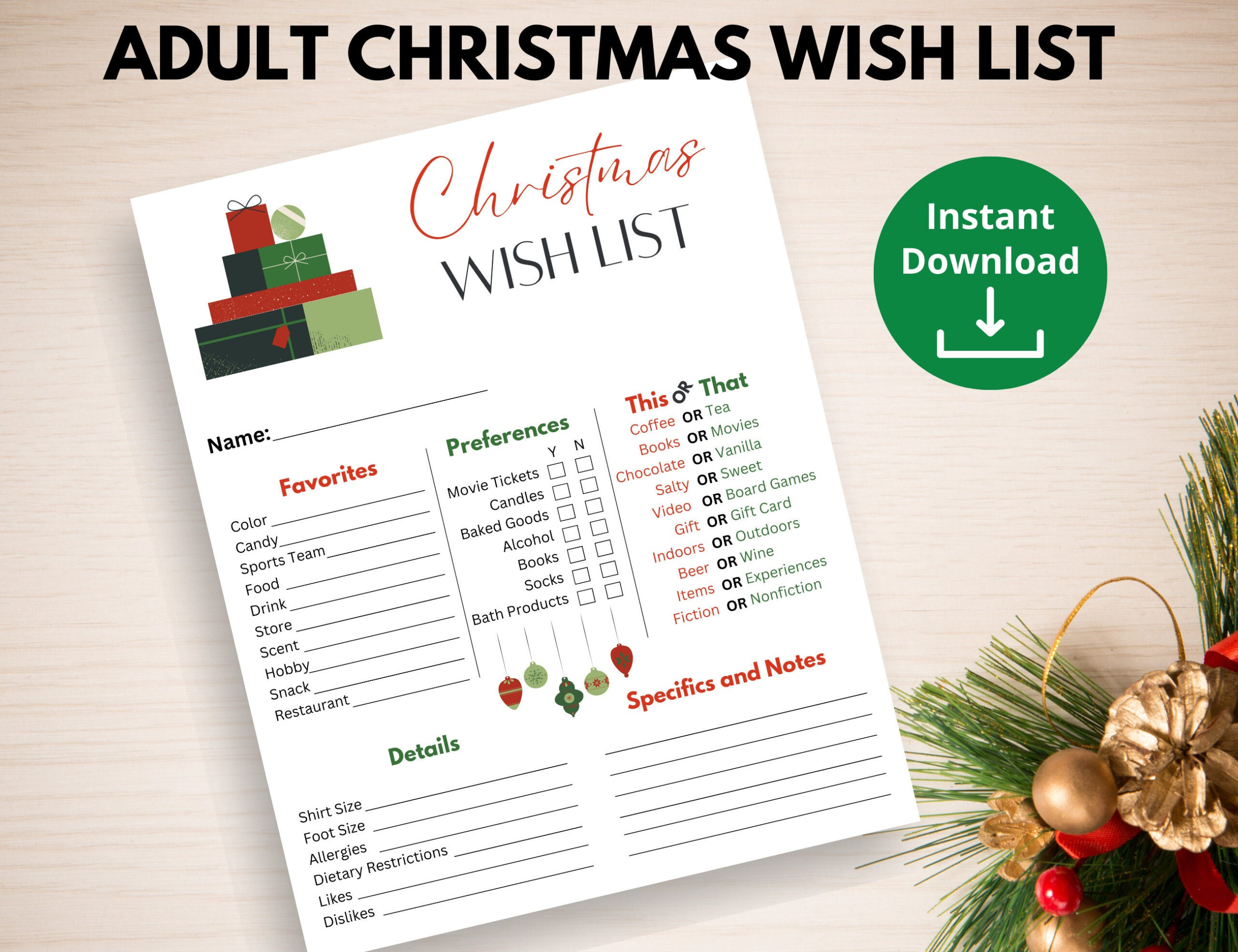 Adult Christmas Wish List Printable Questionnaire | Christmas Gift within Adult Christmas List Template