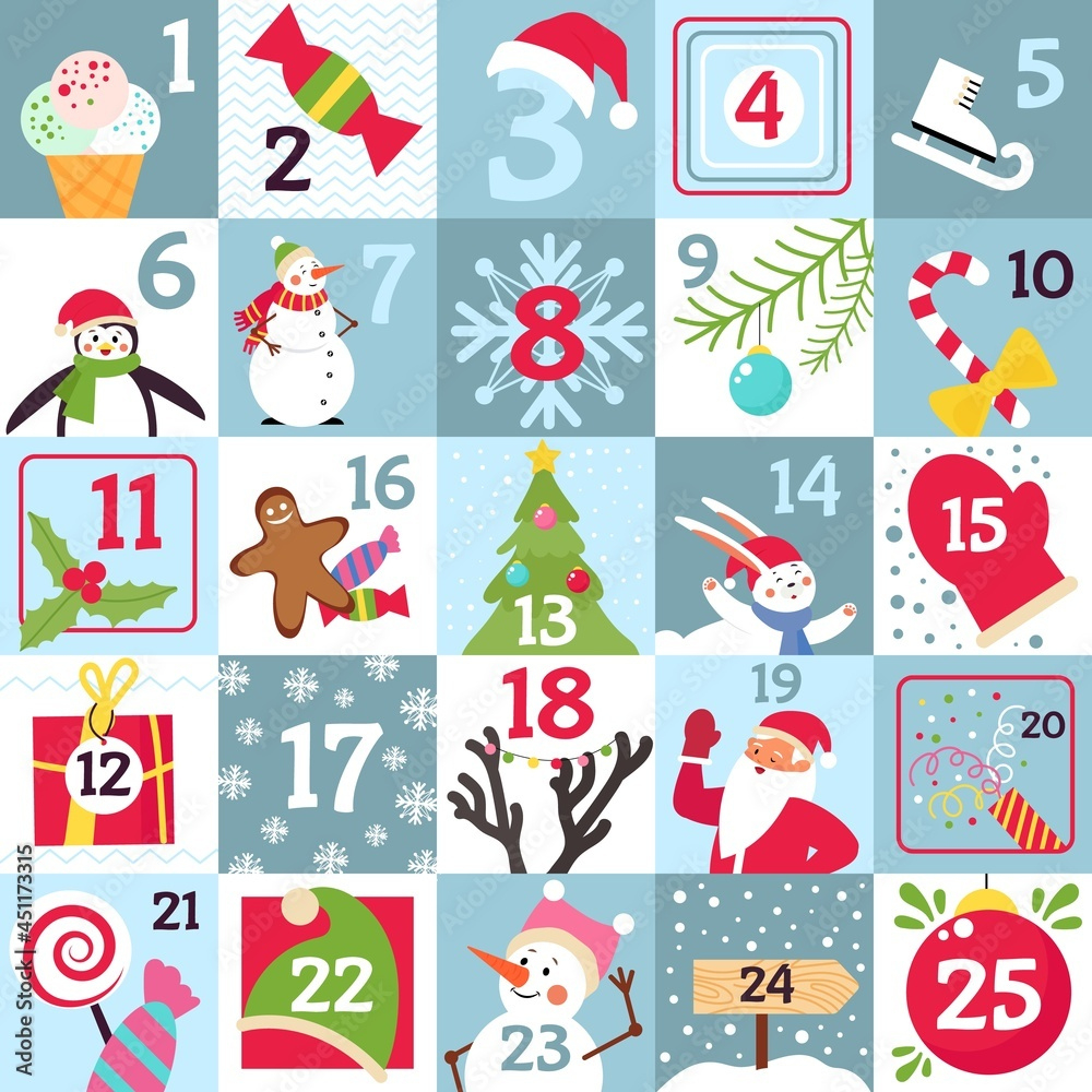 Advent Calendar. Printable Christmas Gift, Countdown Day Numbers throughout Christmas Advent Calendar Template