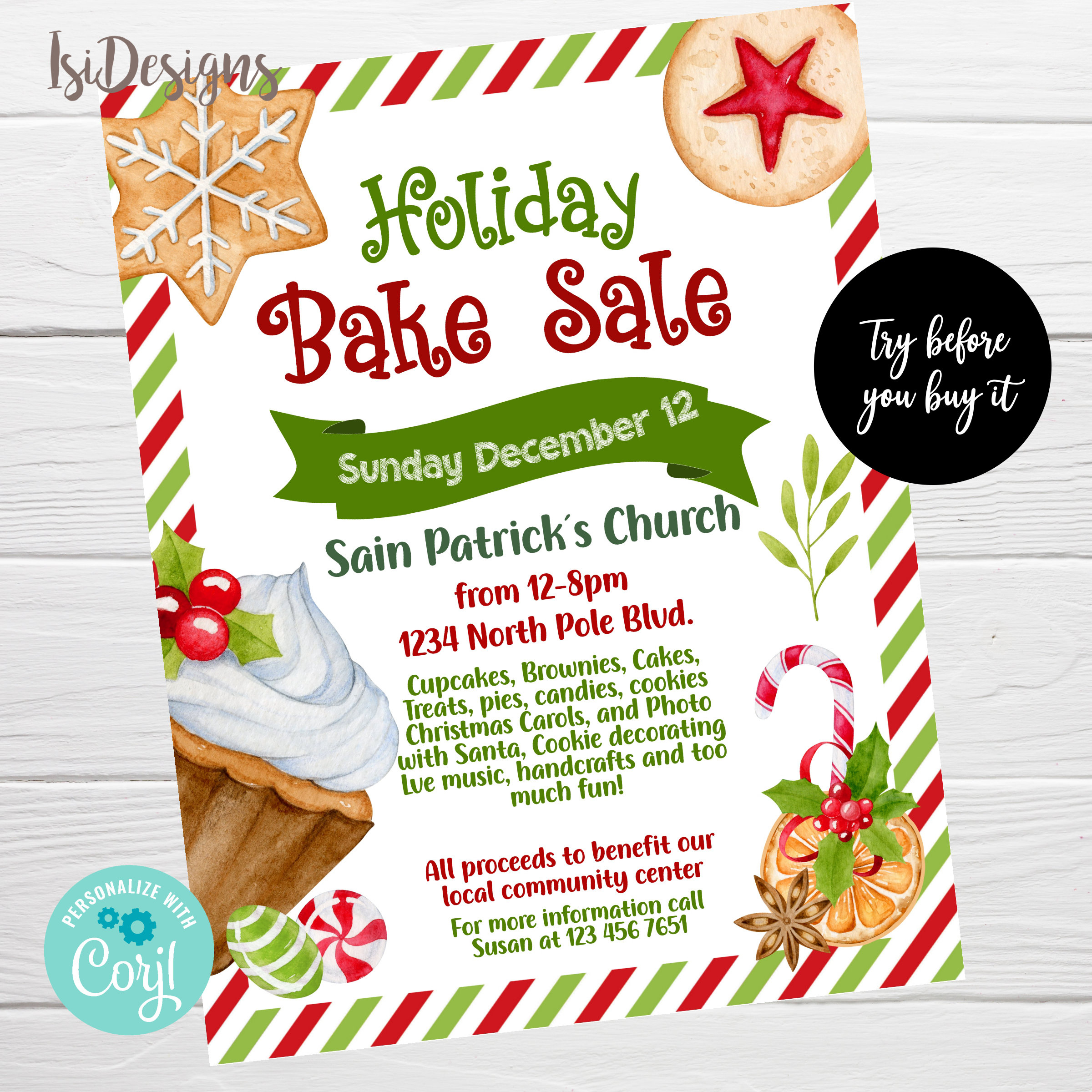 Bake Sale Editable Flyer, Holiday Bake Sale Pta Pto Christmas in Christmas Bake Sale Flyer Template