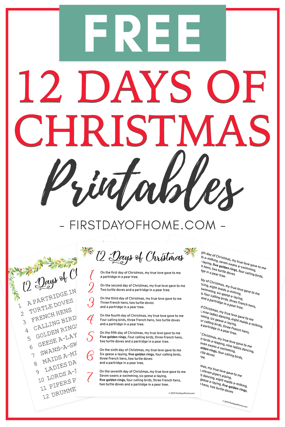 Beautiful 12 Days Of Christmas Lyrics Printable [Free Download] with regard to 12 Days Of Christmas Template Free