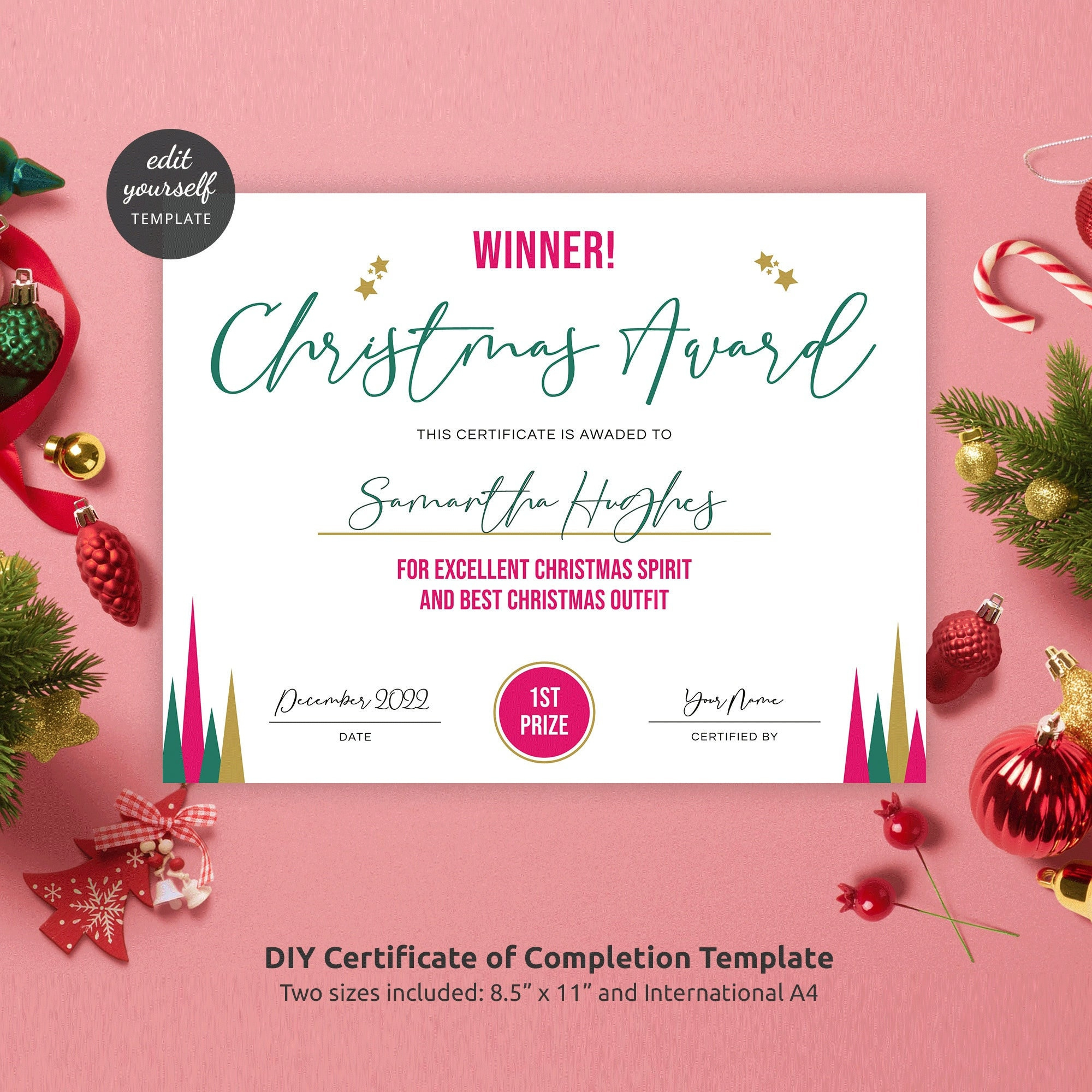 Benutzerdefinierte Weihnachtspreisvorlage, Modernes Druckbares throughout Christmas Award Certificate Template