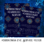 Blue And Gold Snowy Christmas Eve Candlelight Service Flyer Throughout Blue Christmas Service Template