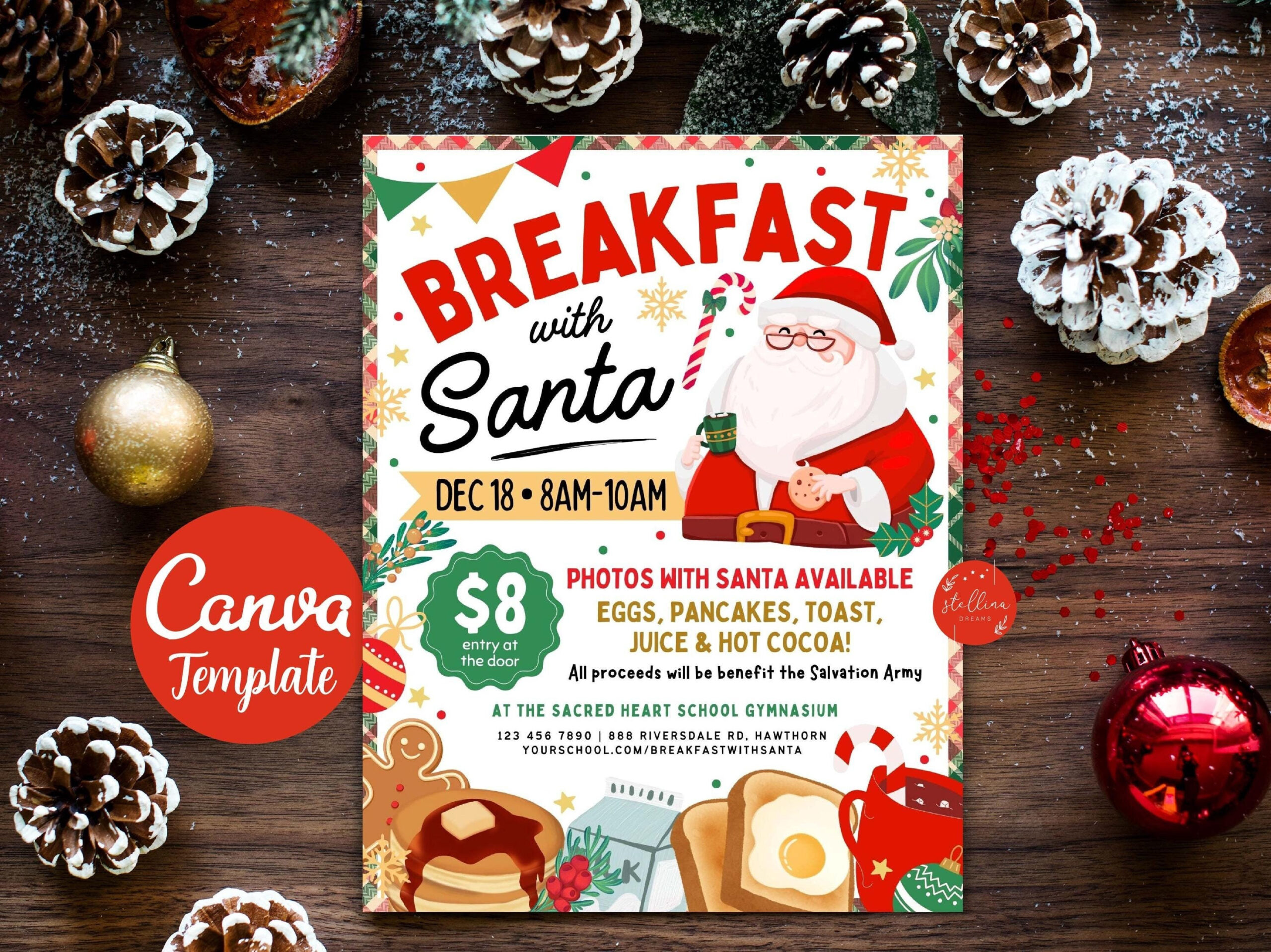 Breakfast With Santa Flyer: Christmas Party Invite, Canva Template with Christmas Breakfast Flyer Template