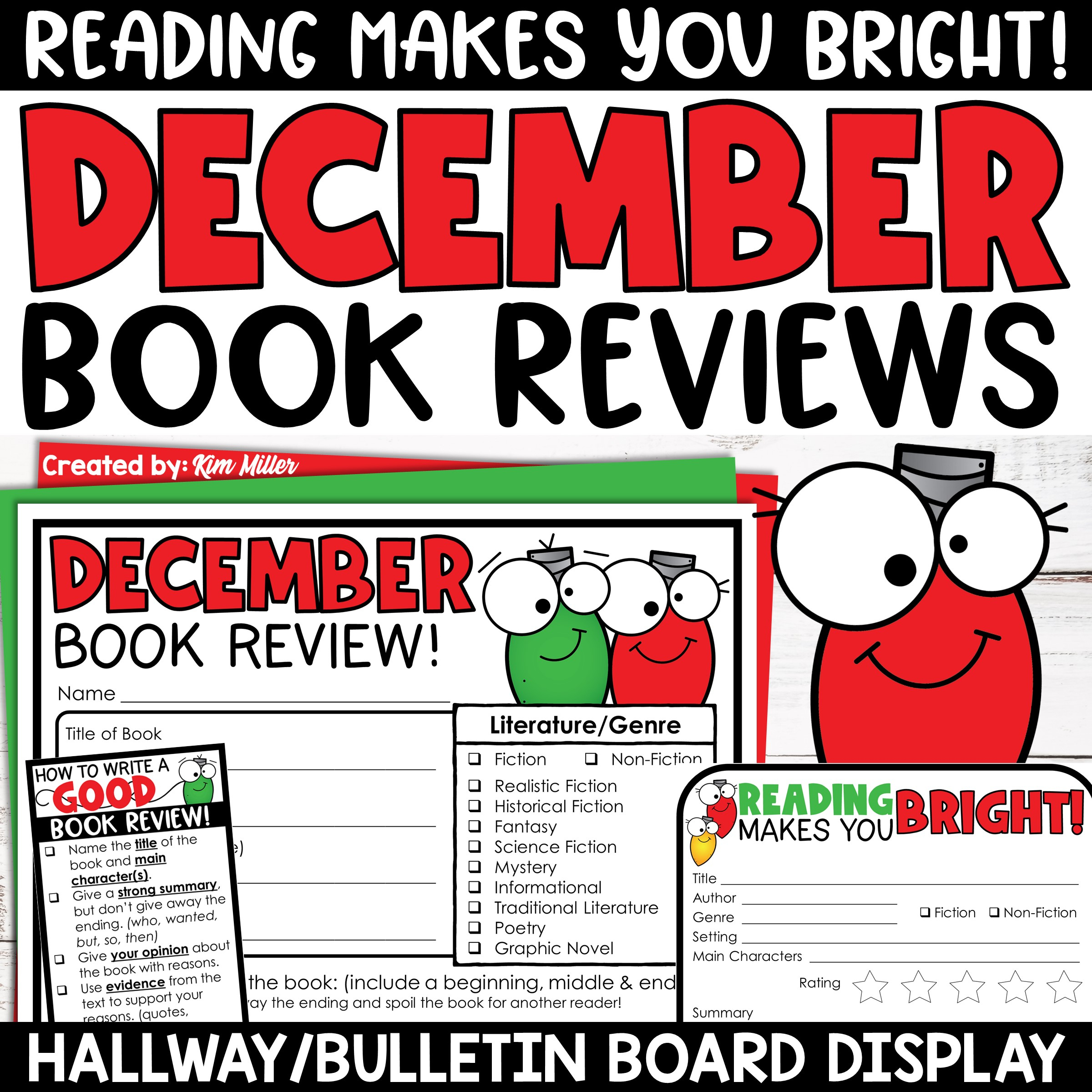 Christmas Activities December Bulletin Board Book Report Review with Christmas Book Report Template