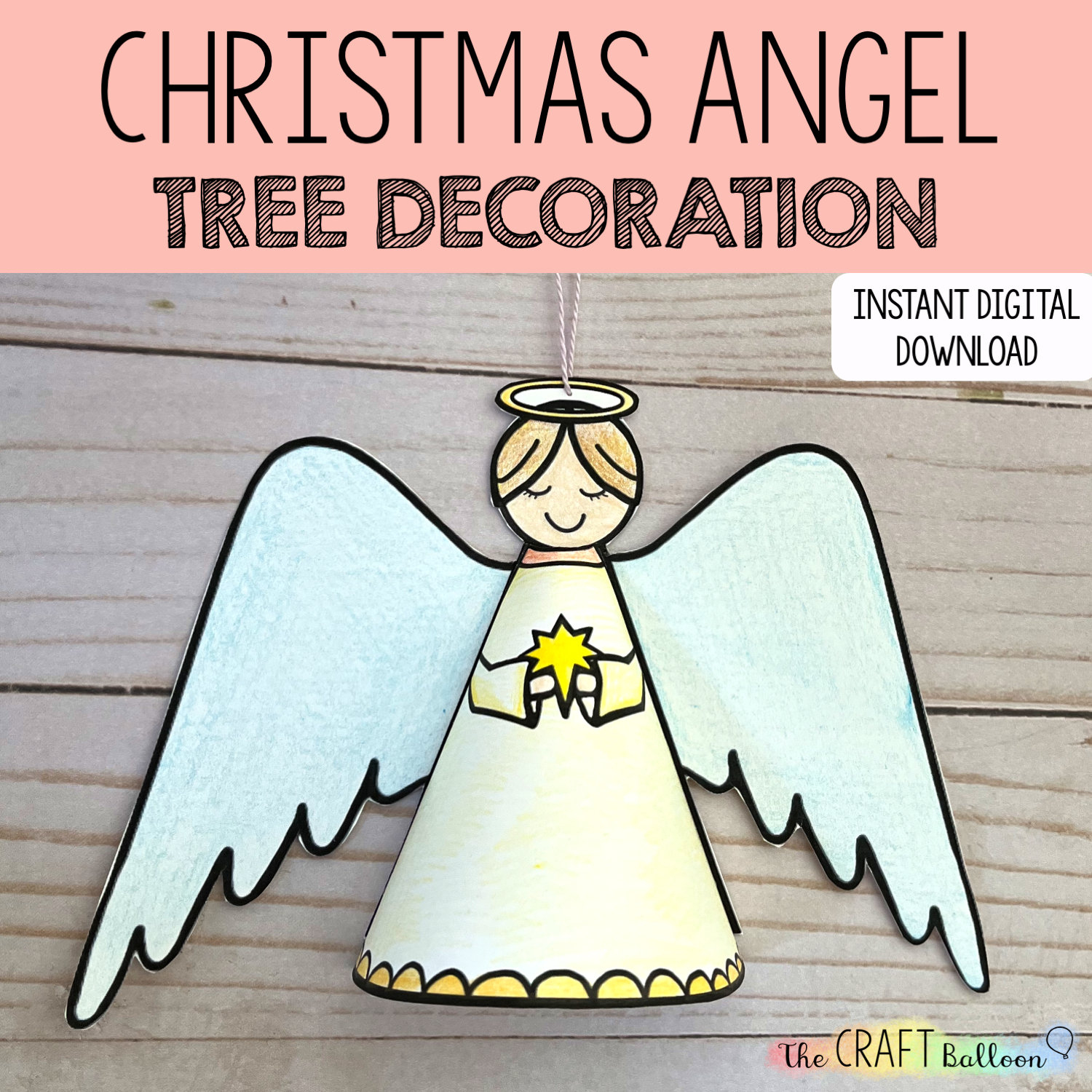 Christmas Angel Tree Decoration (Printable Craft Template) - Etsy Uk regarding Christmas Angel Tree Topper Template