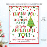 Christmas Appreciation Sign Printable Holiday Thank You Card Regarding Christmas Gift Thank You Card Template