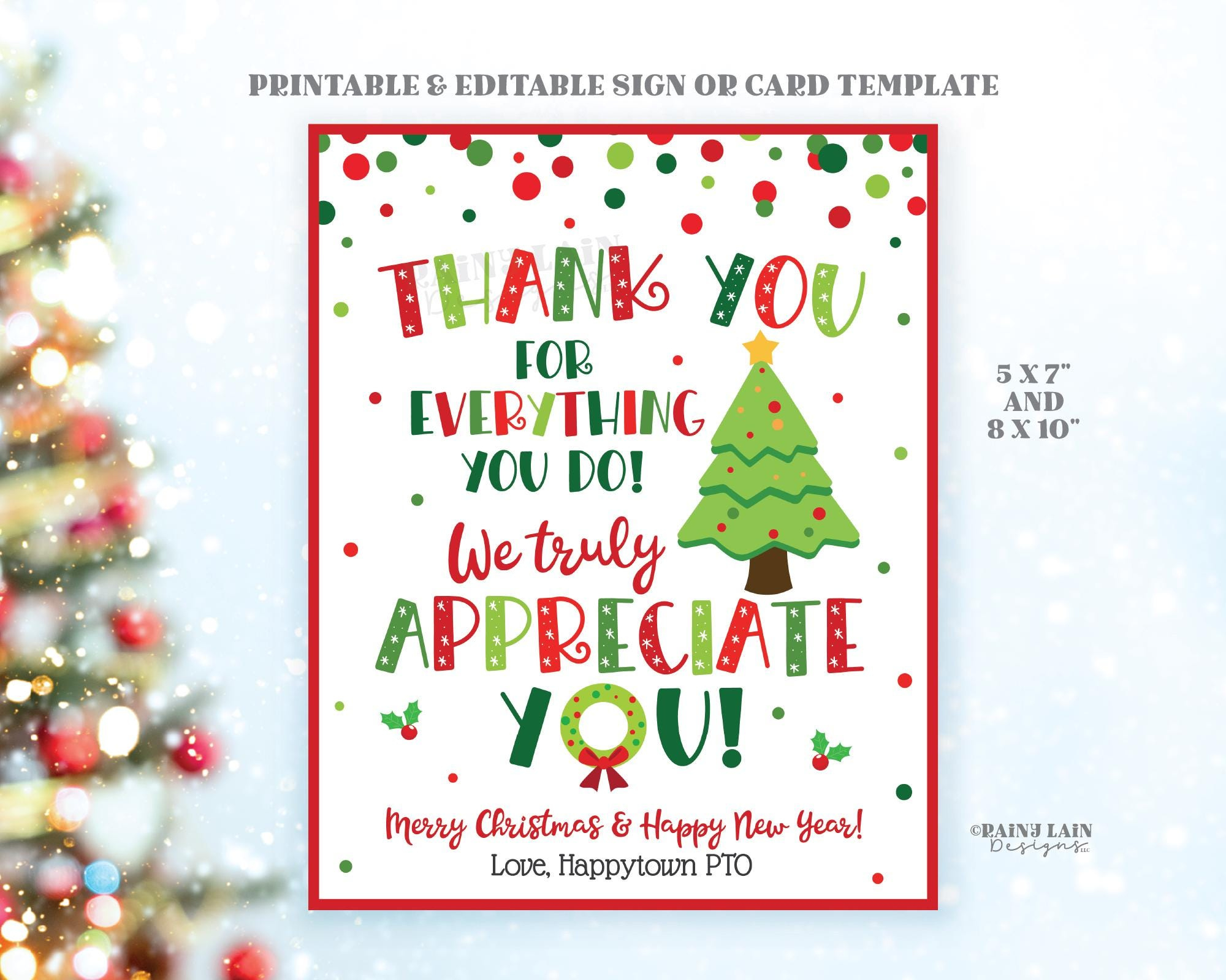 Christmas Appreciation Sign Printable Holiday Thank You Card regarding Christmas Gift Thank You Card Template