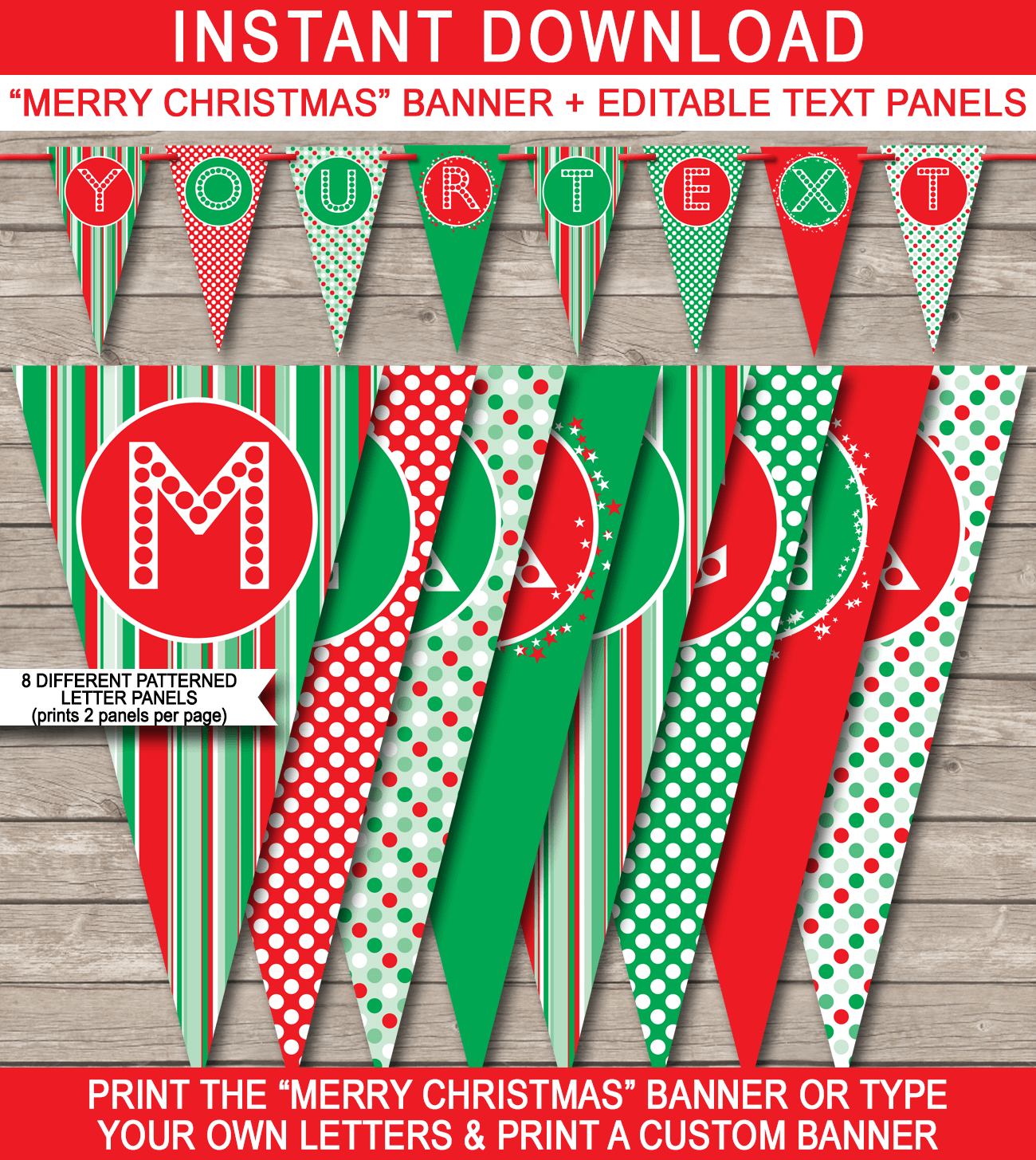 Christmas Banner Template - Red & Green throughout Christmas Banner Printable Free Printable Christmas Bunting Template