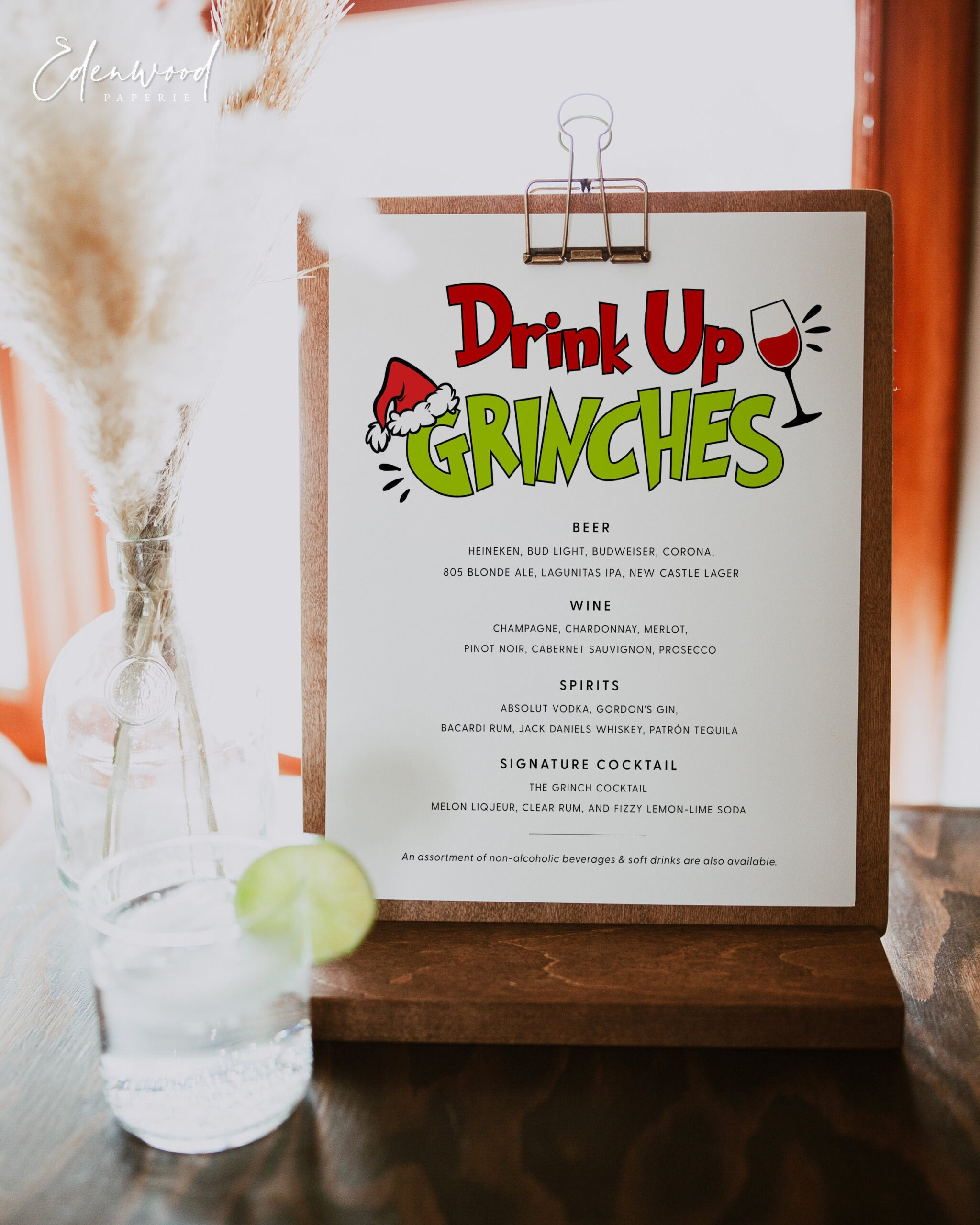 Christmas Bar Menu, Drink Up Grinches Bar Menu Sign, Printable Bar pertaining to Christmas Drink Menu Template