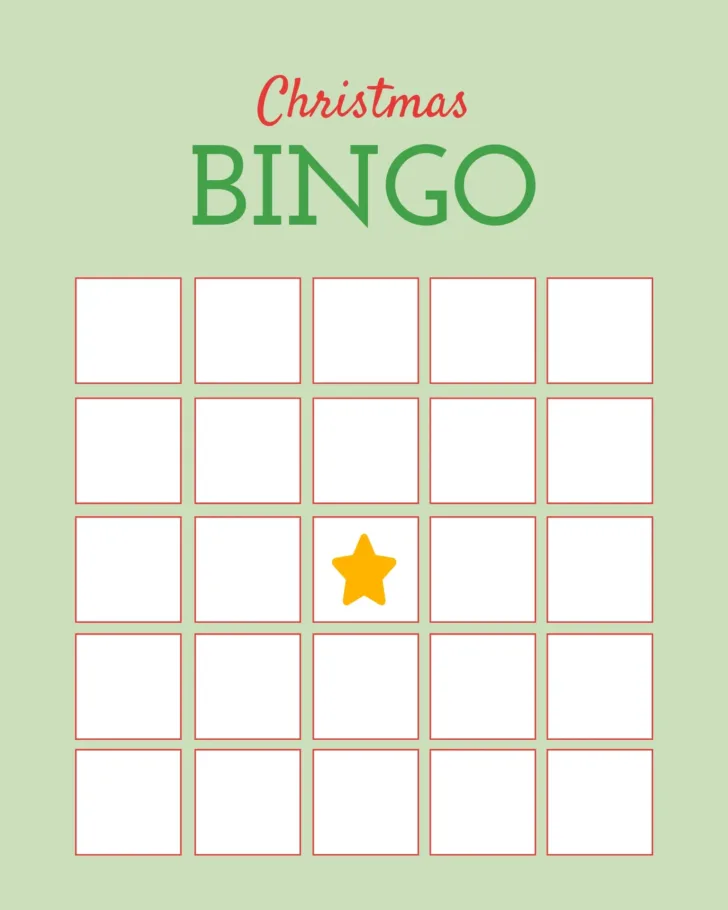 Bingo Card Template Christmas