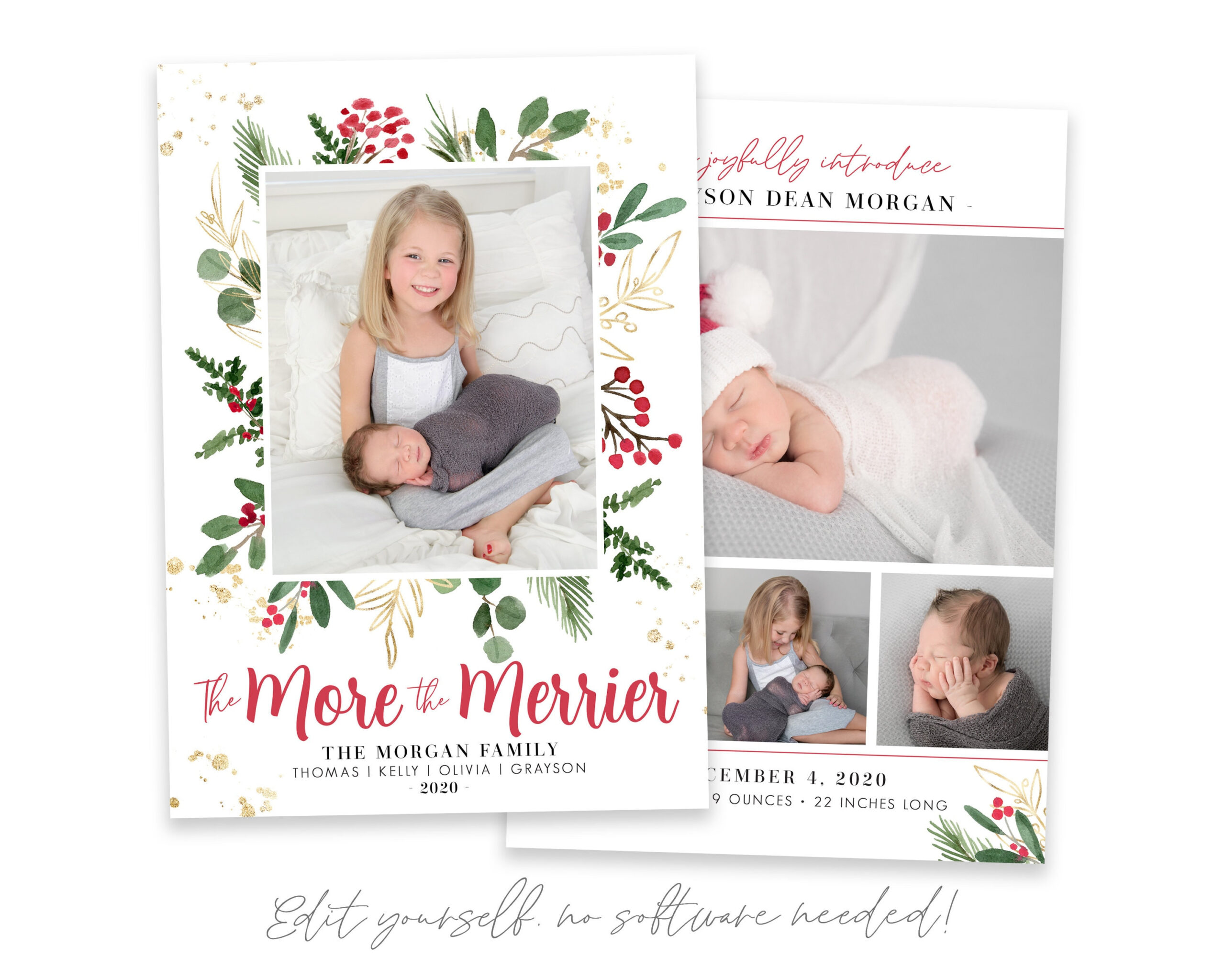 Christmas Birth Announcement Template: 'The More The Merrier' Card regarding Christmas Birth Announcement Template