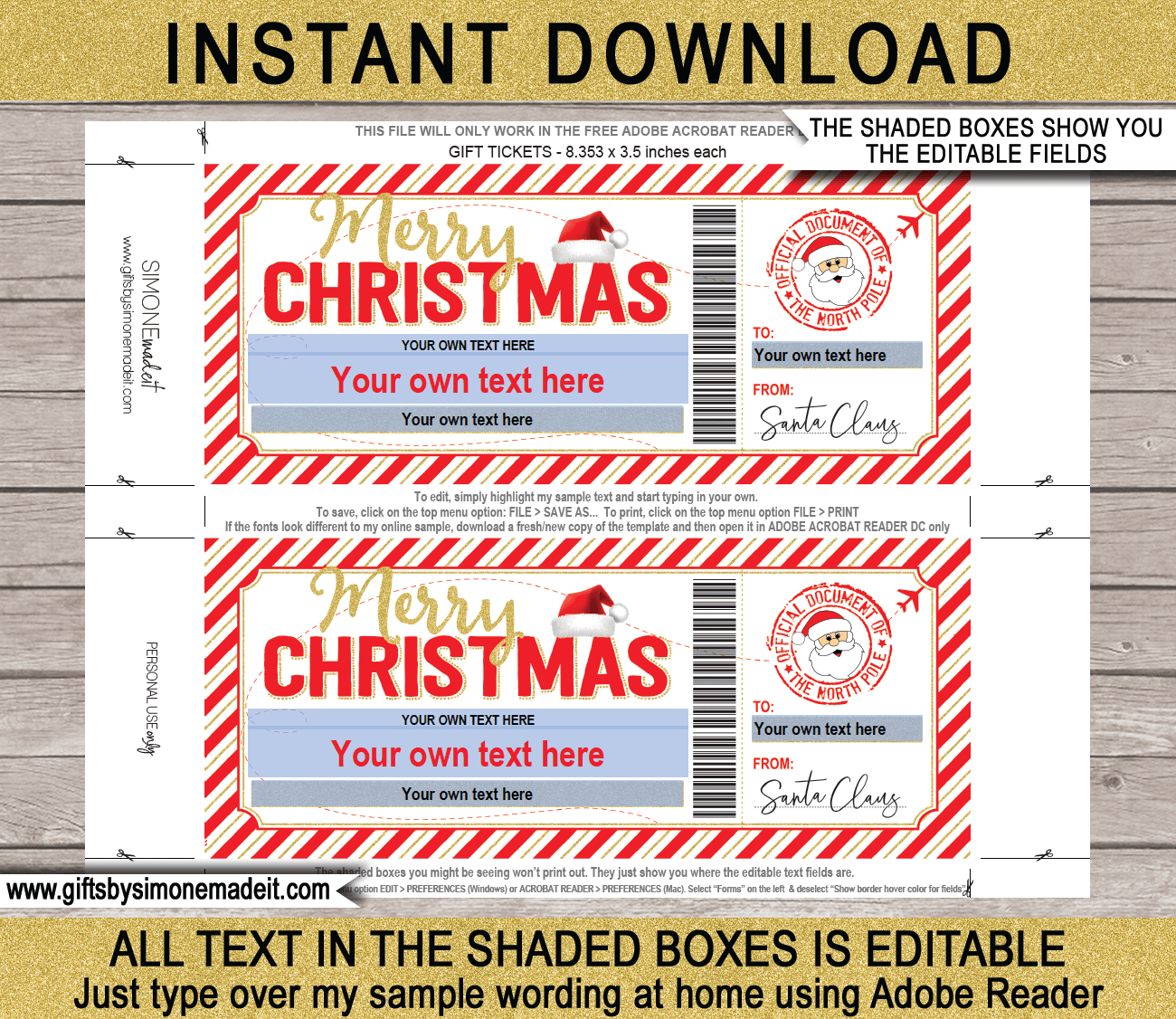 Christmas Boarding Pass From Santa Template - Red & Gold inside Christmas Boarding Pass Template Free