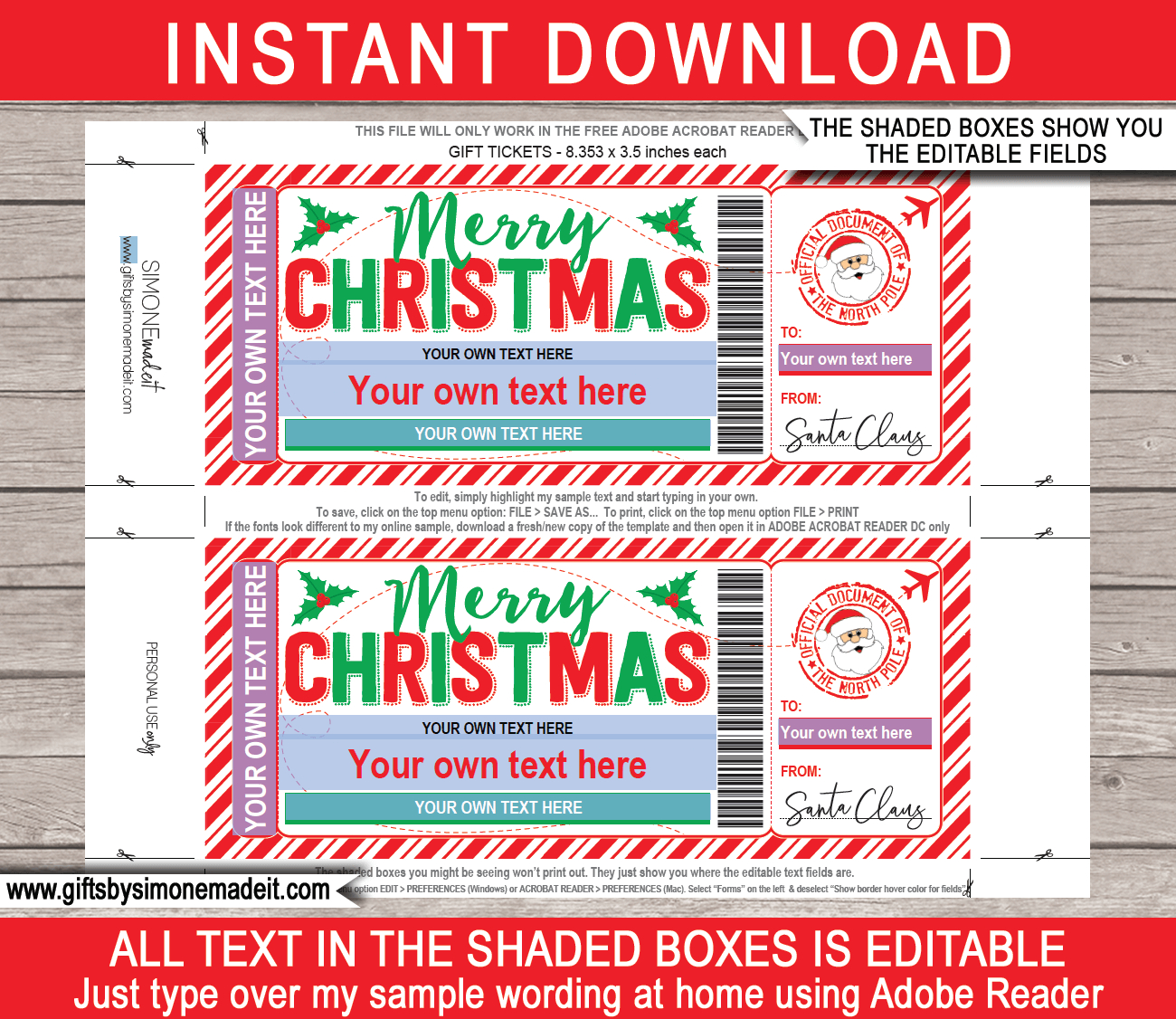 Christmas Boarding Pass From Santa Template - Red &amp;amp; Green intended for Christmas Boarding Pass Template Free Download