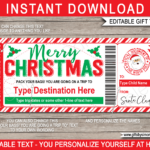 Christmas Boarding Pass From Santa Template   Red & Green Regarding Christmas Airline Ticket Template