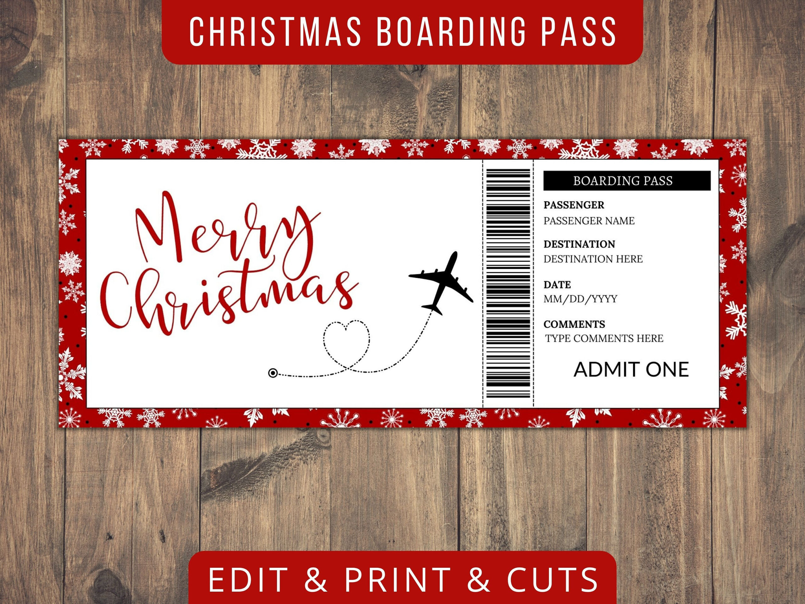 Christmas Boarding Pass Template, Holiday Gift Ideas, Fake for Christmas Boarding Pass Template