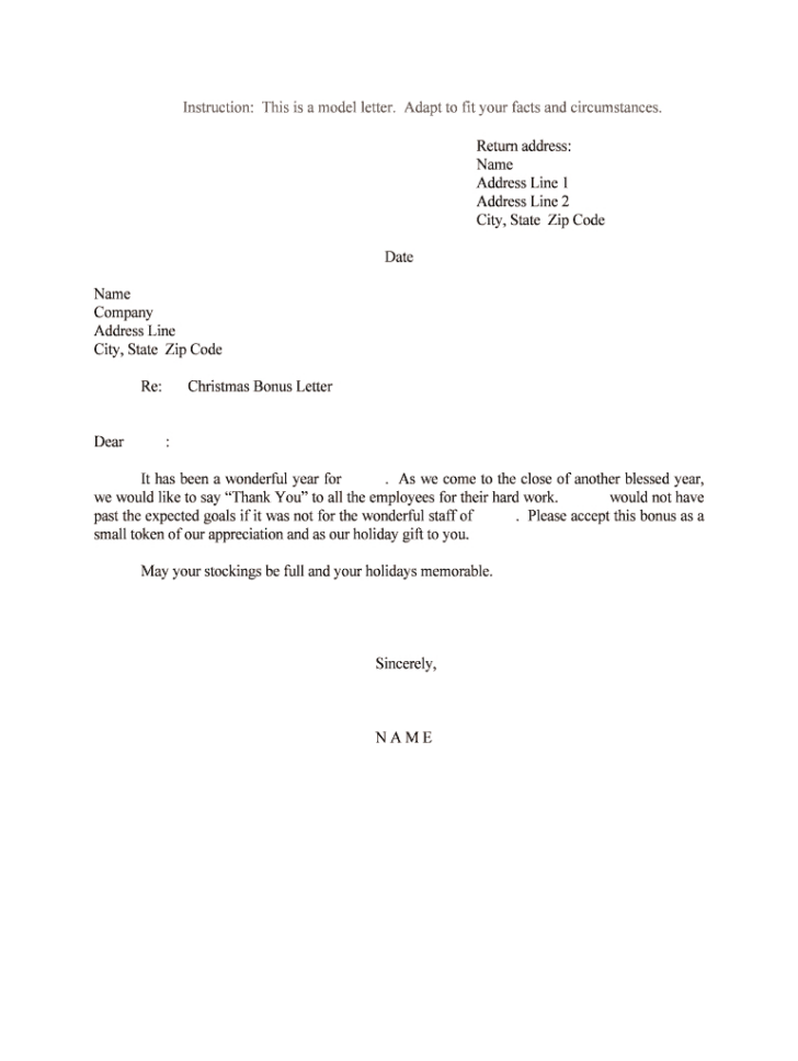 Christmas Bonus Letter to Employees Template