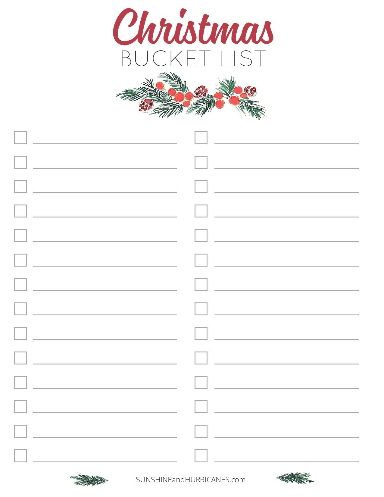 Christmas Bucket List Printable - Printable Party Favors with Christmas Bucket List Template