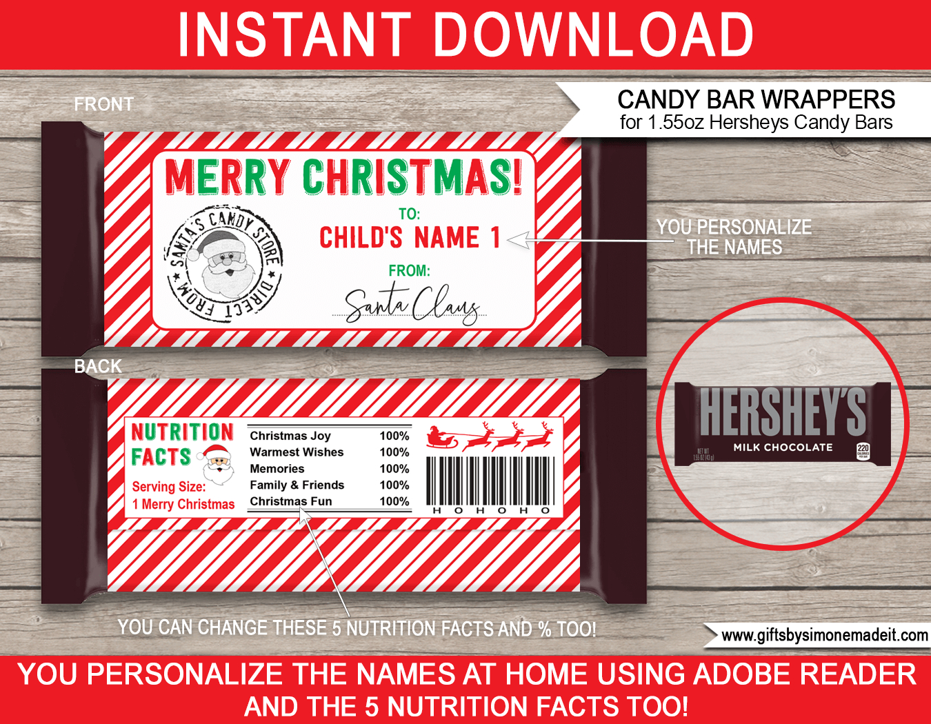 Christmas Candy Bar Wrappers From Santa (1.55Oz Hersheys) - Red &amp;amp; Green with regard to Christmas Chocolate Bar Wrapper Template