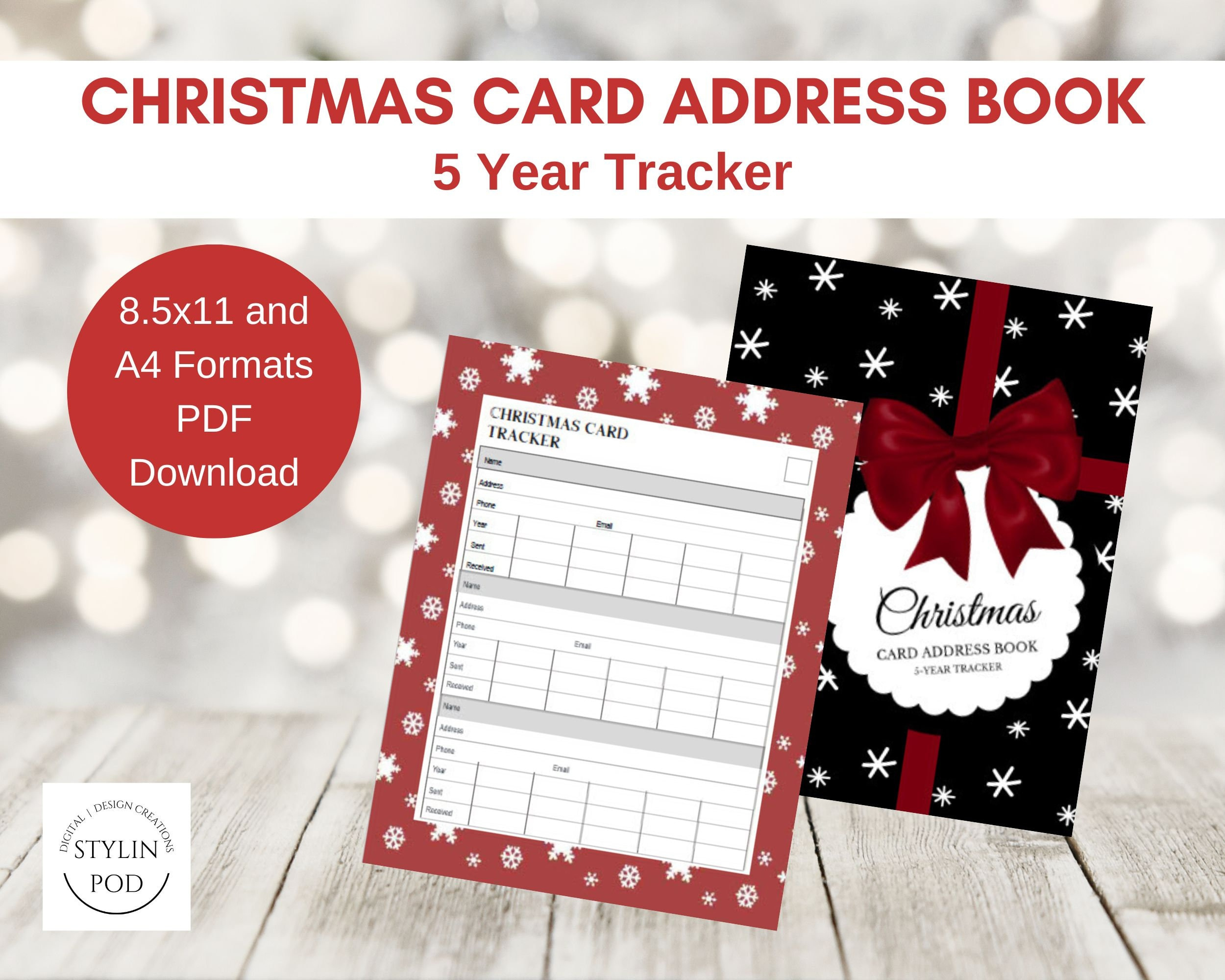 Christmas Card Address Book – Printable - Instant Download – 5 for Christmas Card Record Book Template