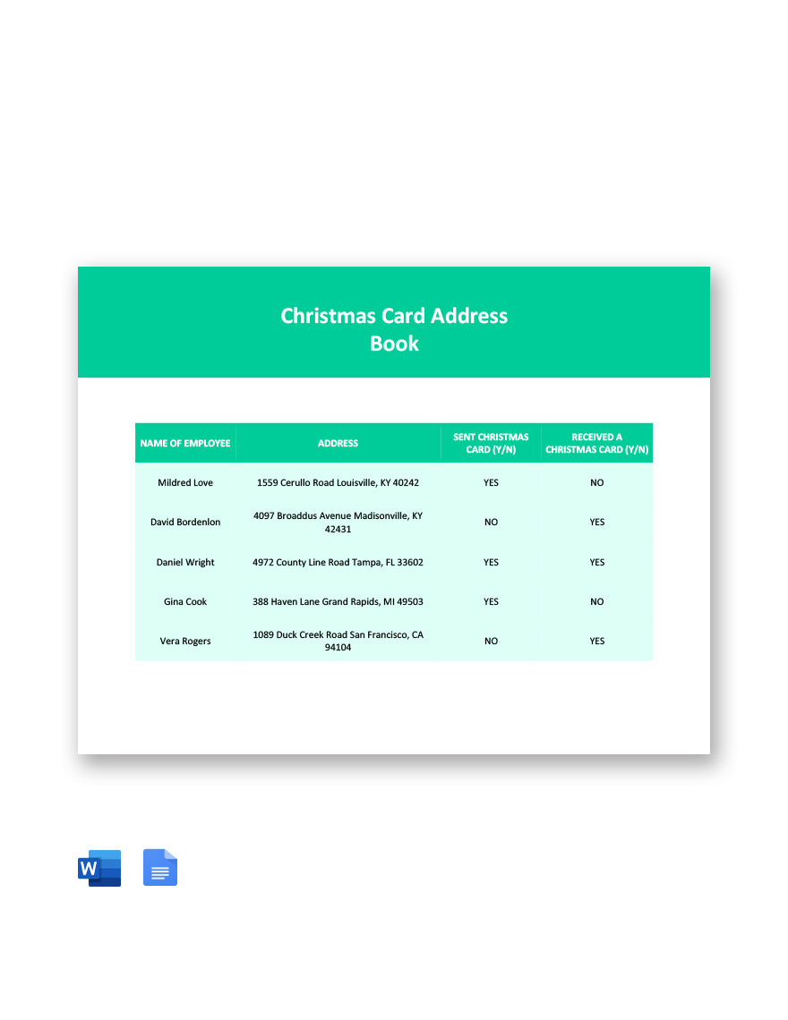 Christmas Card Address Book Template In Word, Google Docs within Christmas Card Address Book Template