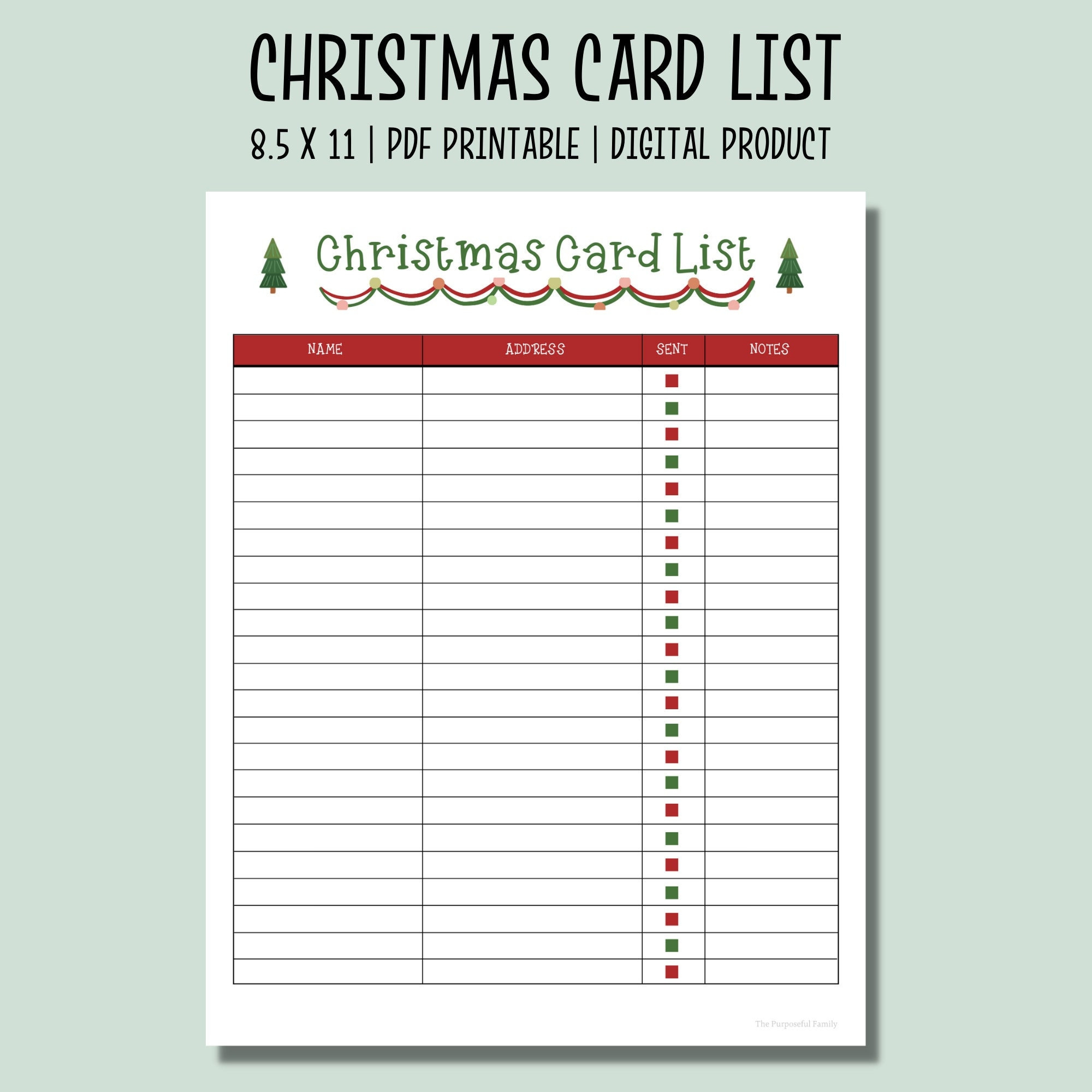 Christmas Card List Printable Checklist | Holiday Card Tracker in Christmas Card Address List Template