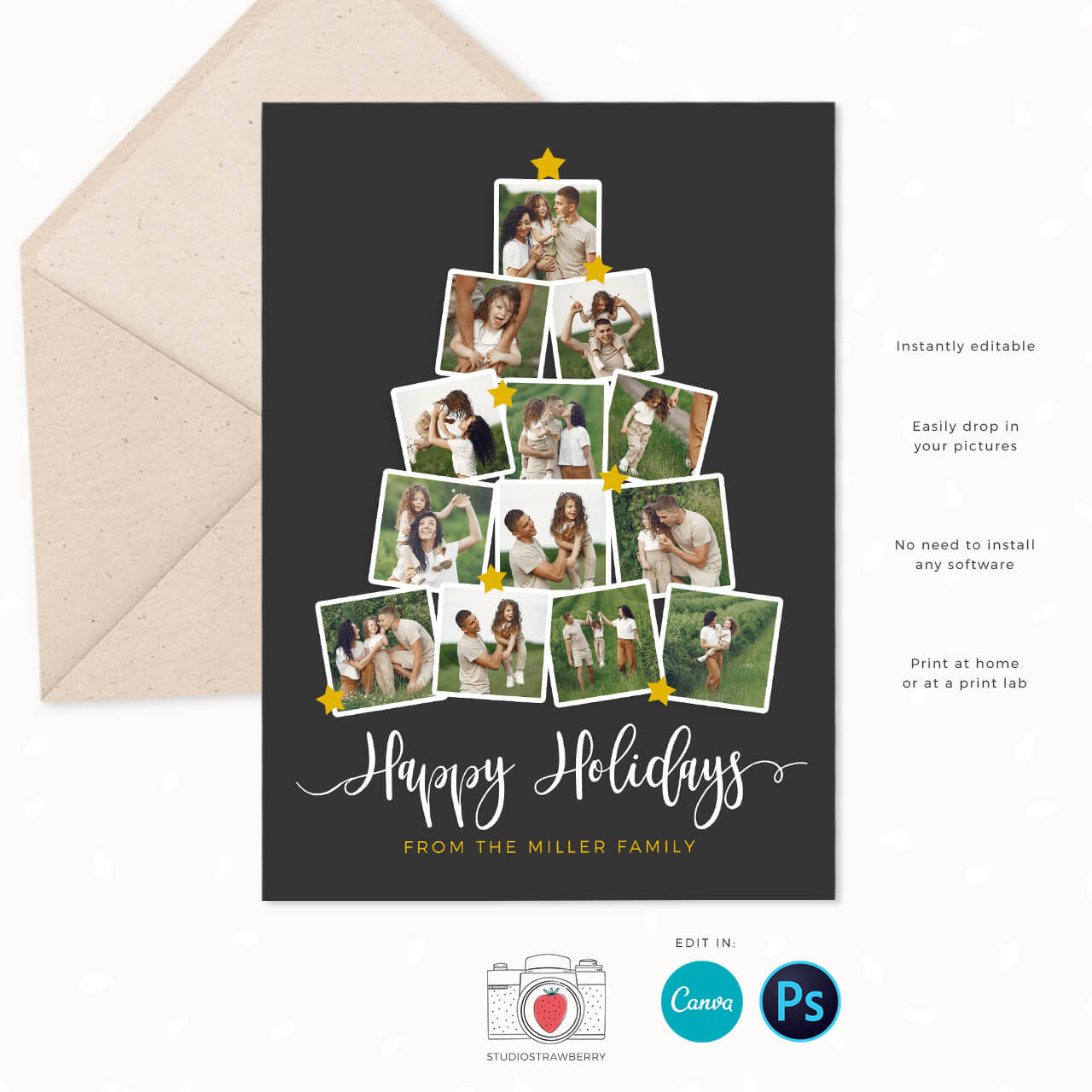 Christmas Card Template “Christmas Tree Photo Collage with Christmas Card Collage Template